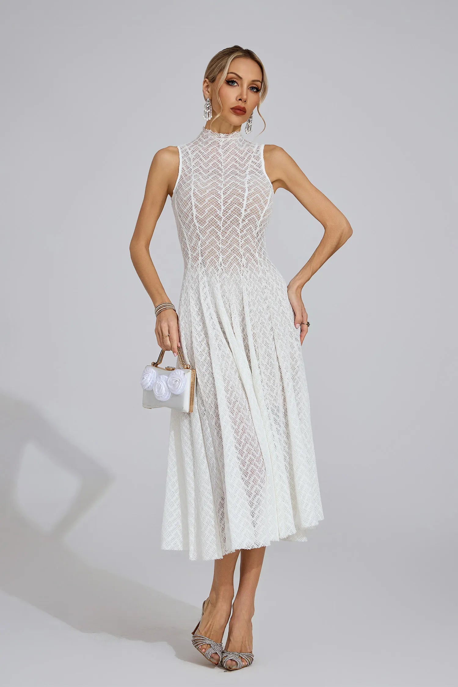 Linda White Lace Sleeveless Maxi Dress