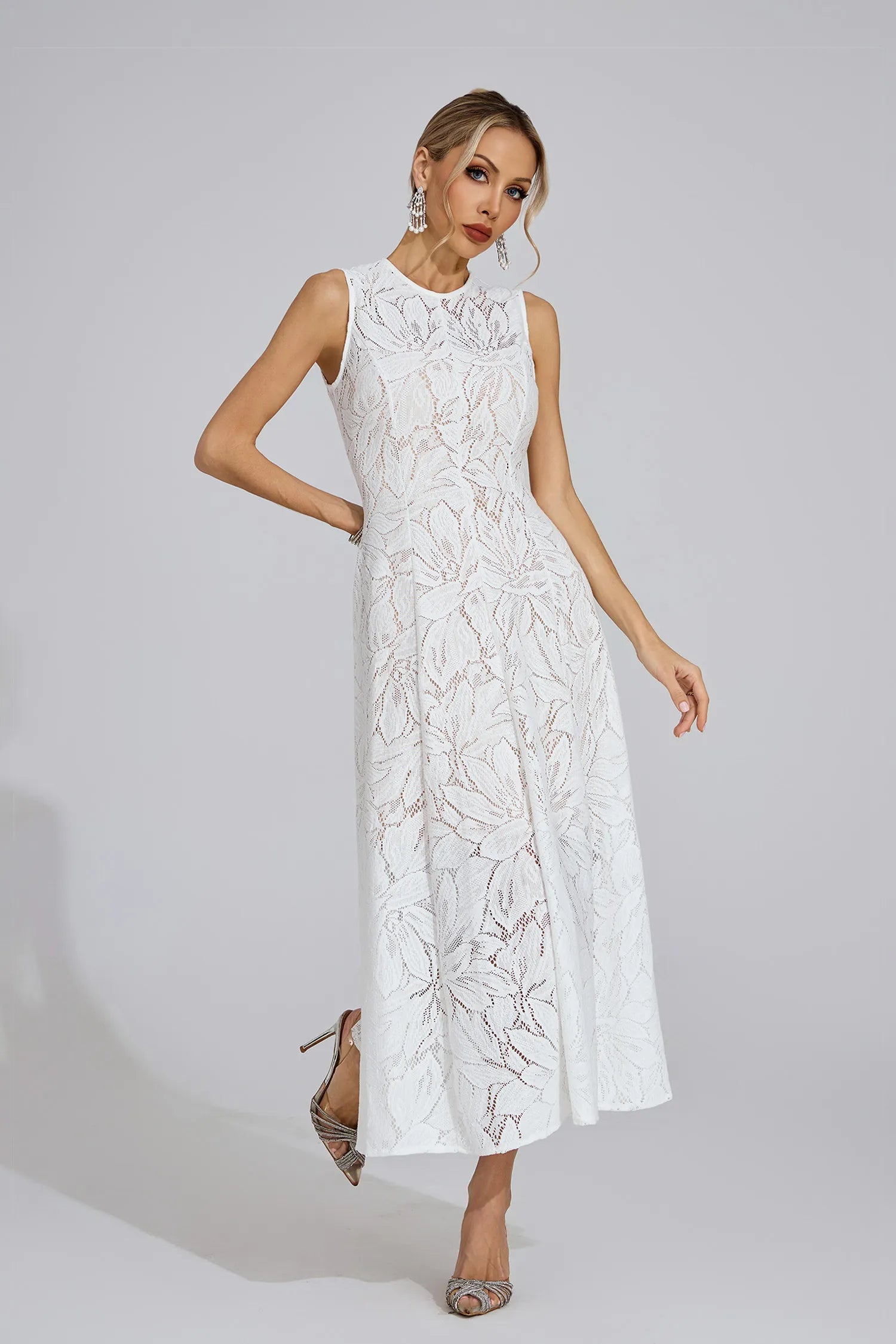 Xaviera White Lace Maxi Dress