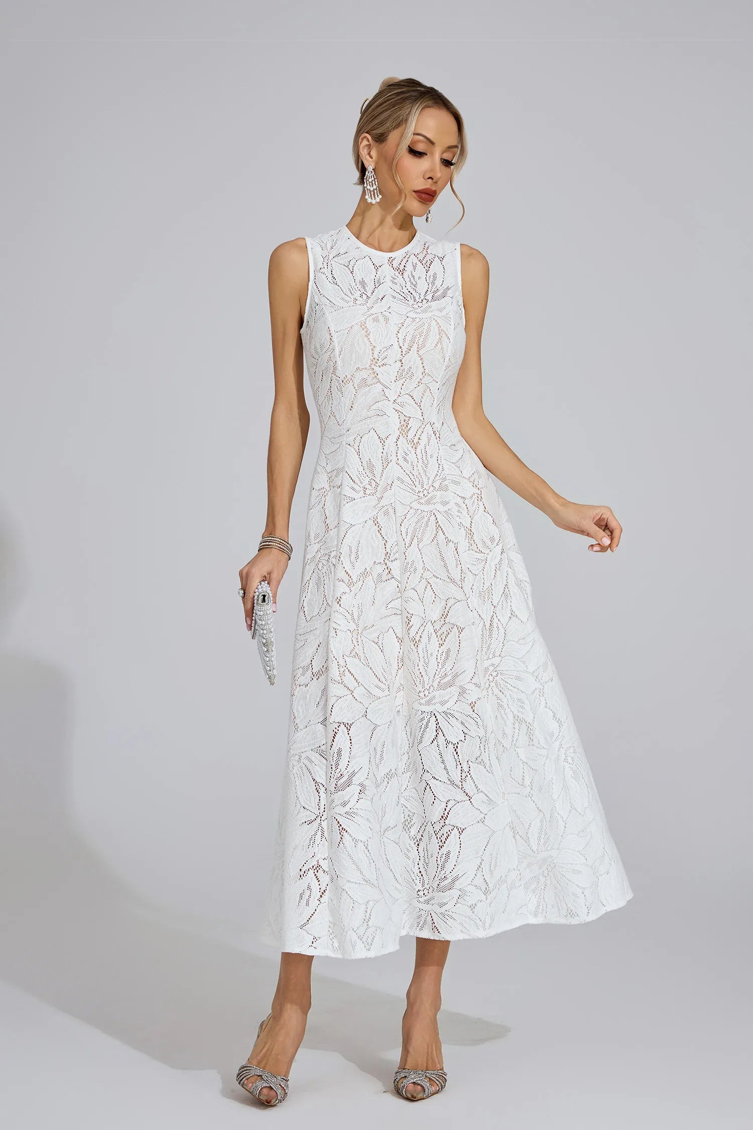 Xaviera White Lace Maxi Dress