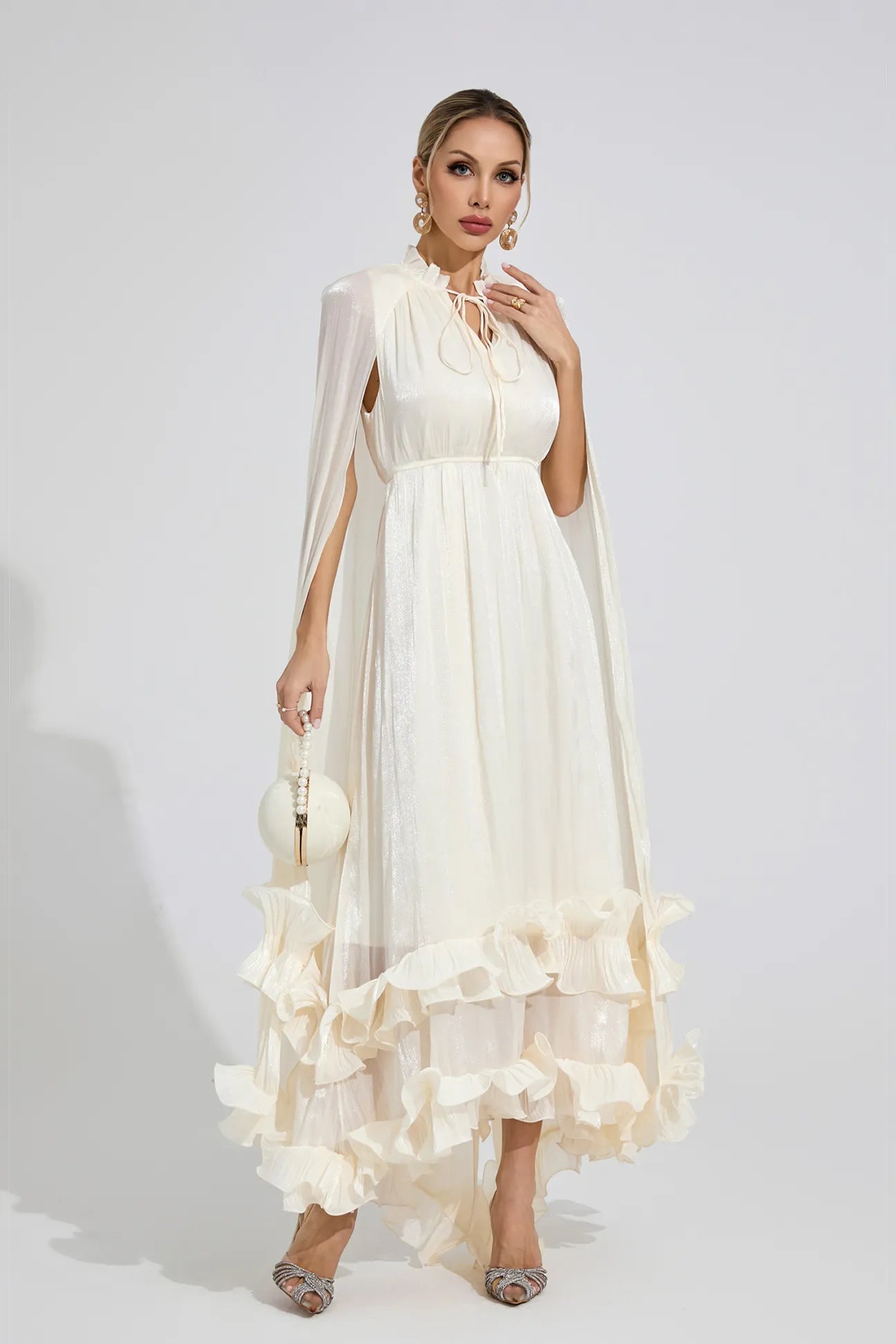 Vionyx White Ruffle Maxi Dress