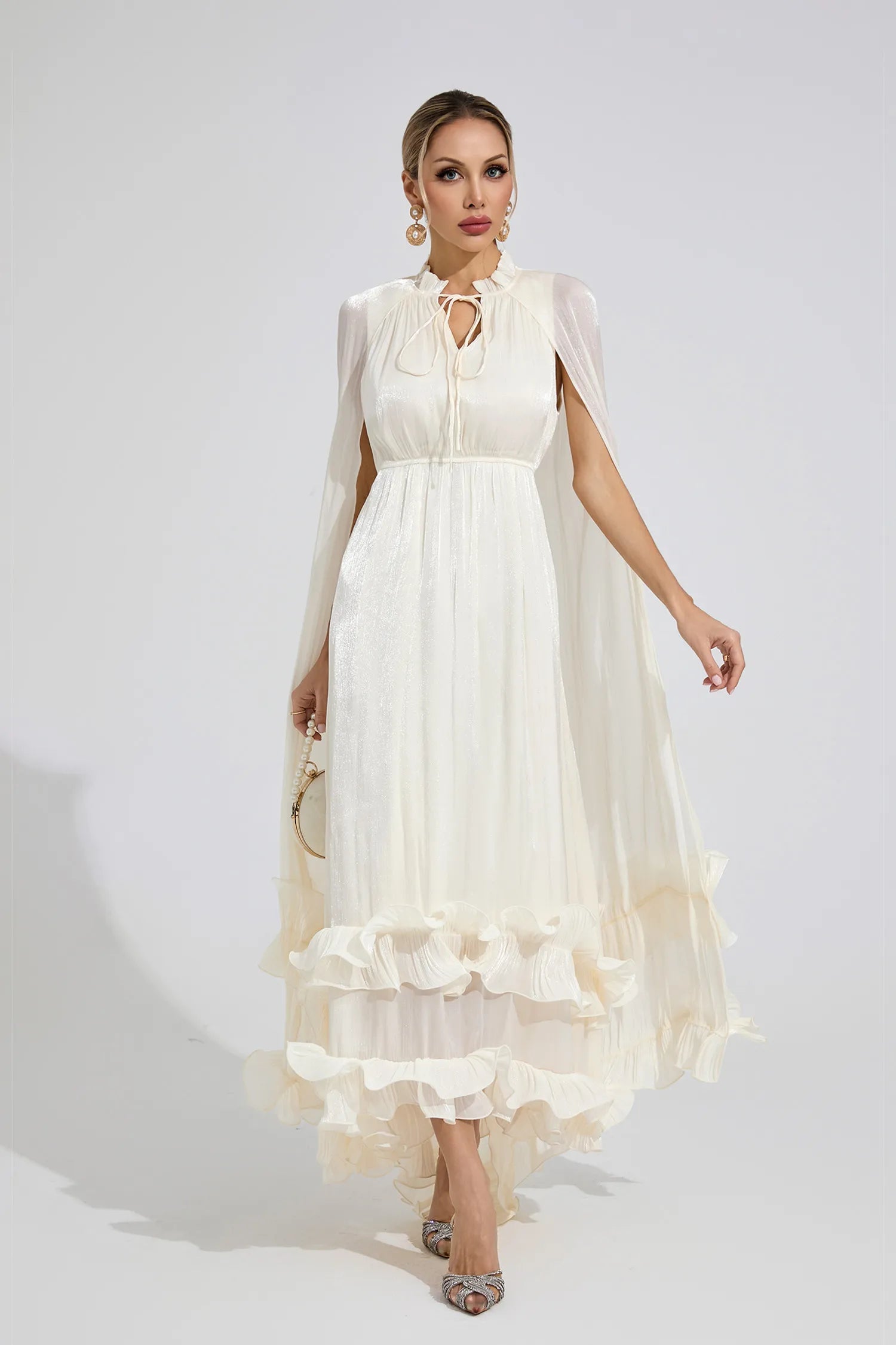 Vionyx White Ruffle Maxi Dress