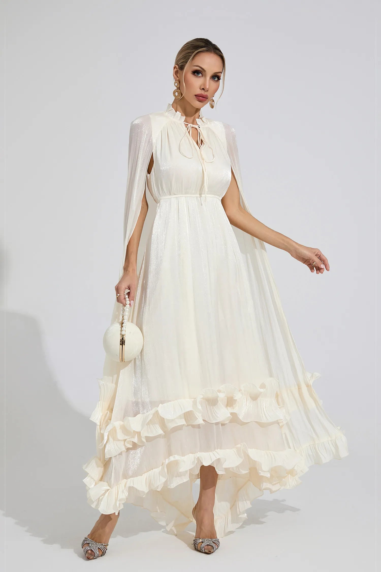 Vionyx White Ruffle Maxi Dress