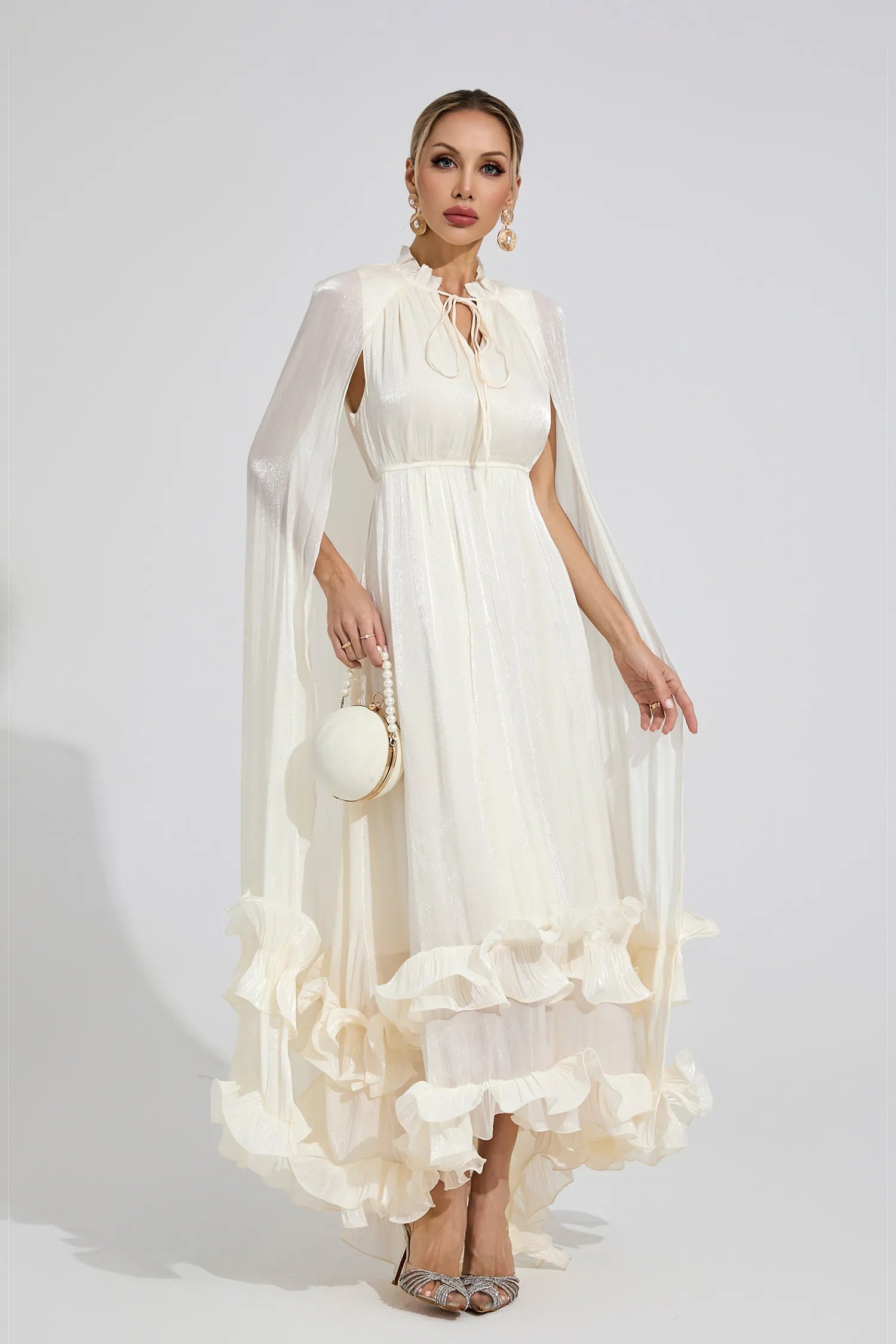 Vionyx White Ruffle Maxi Dress