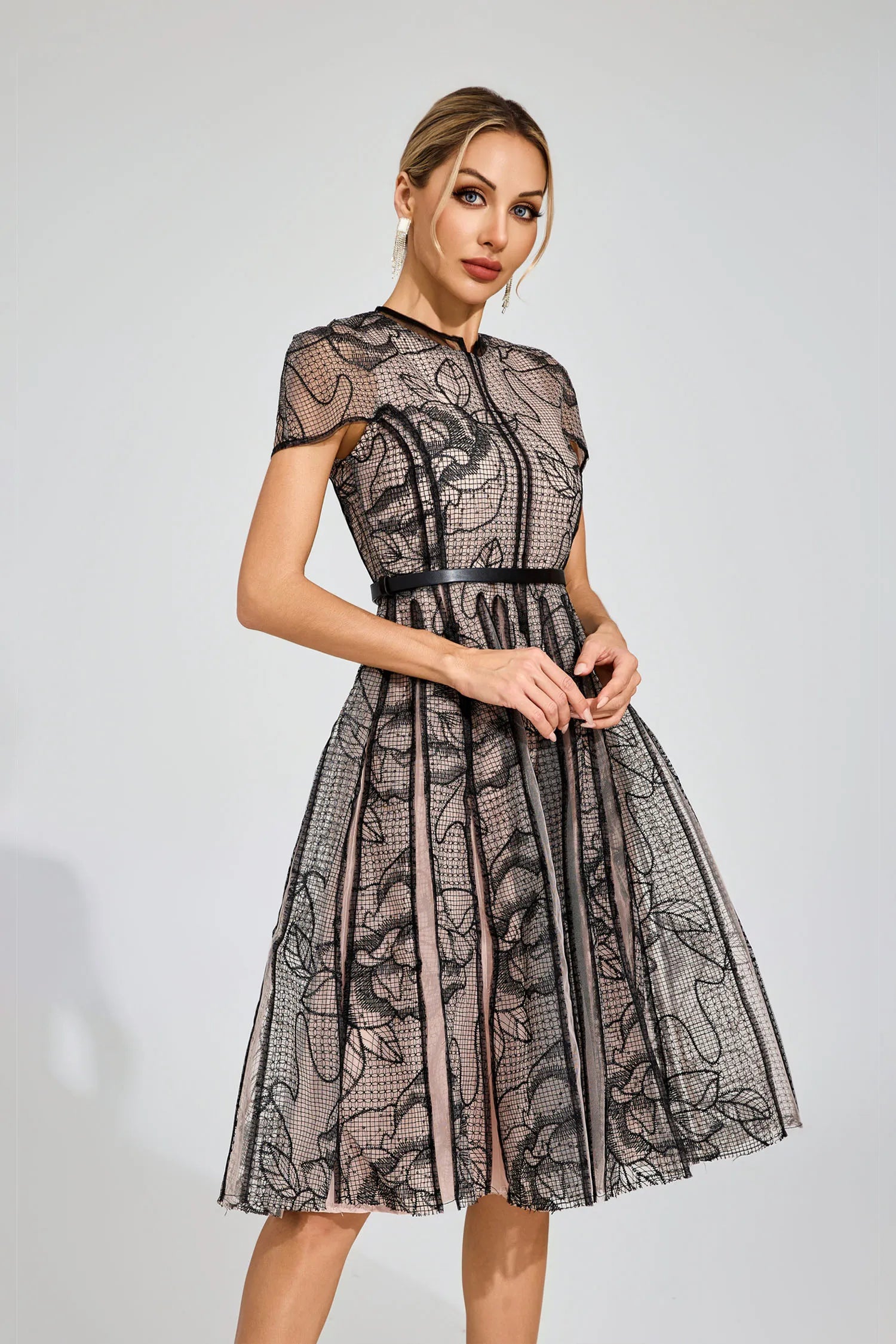 Sapphira Black Mesh Midi Dress