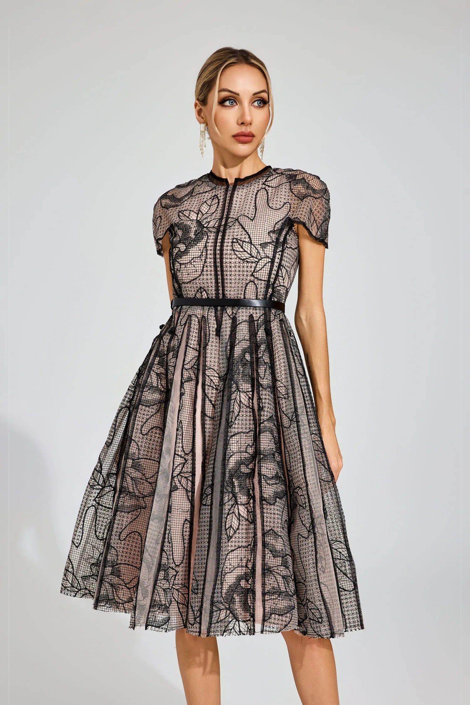 Sapphira Black Mesh Midi Dress