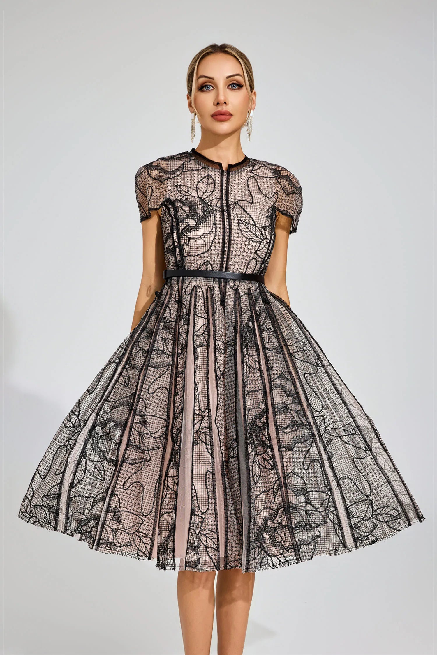 Sapphira Black Mesh Midi Dress