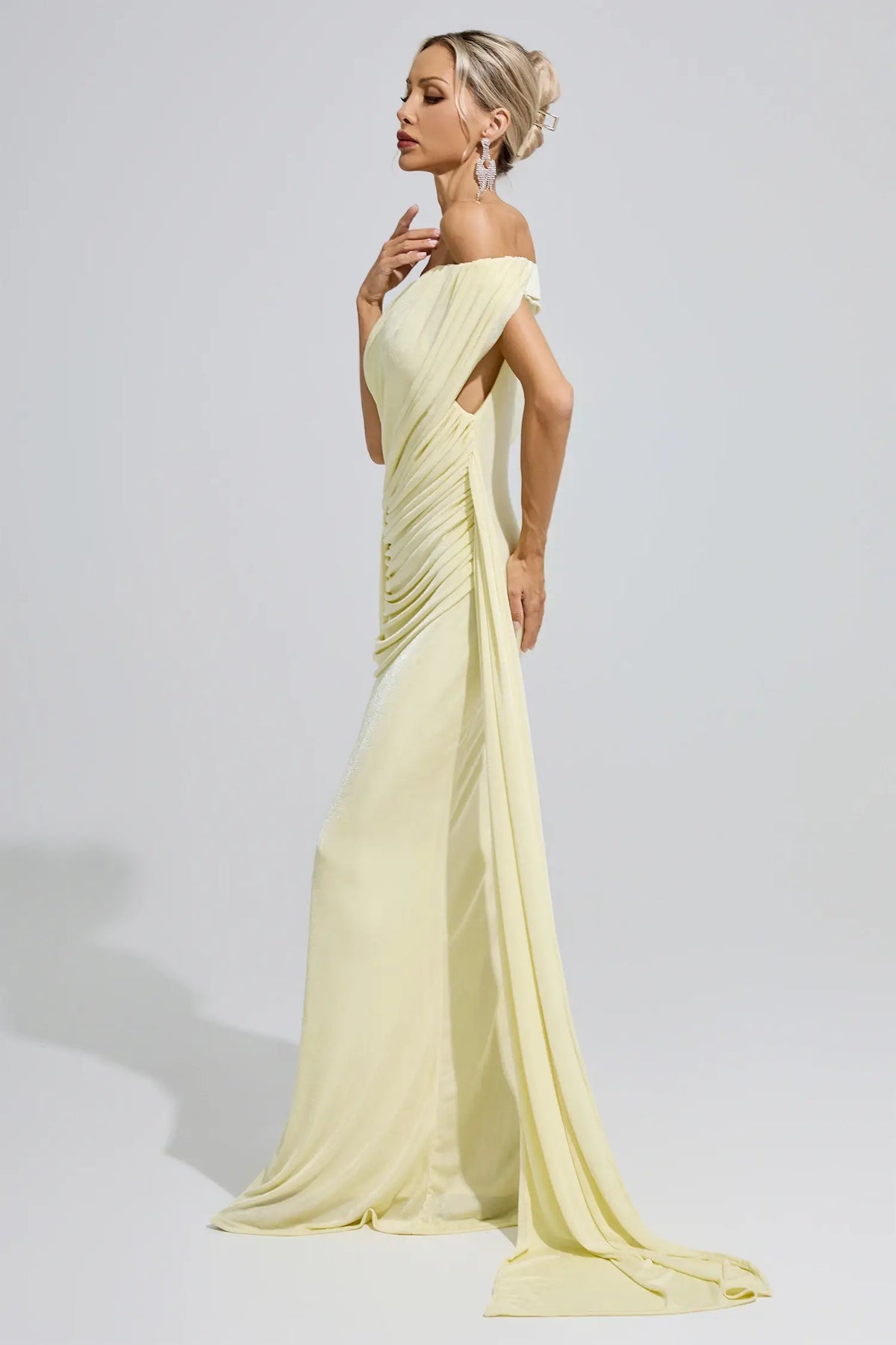 Allison Yellow Ruffle Bandage Bodycon Maxi Dress