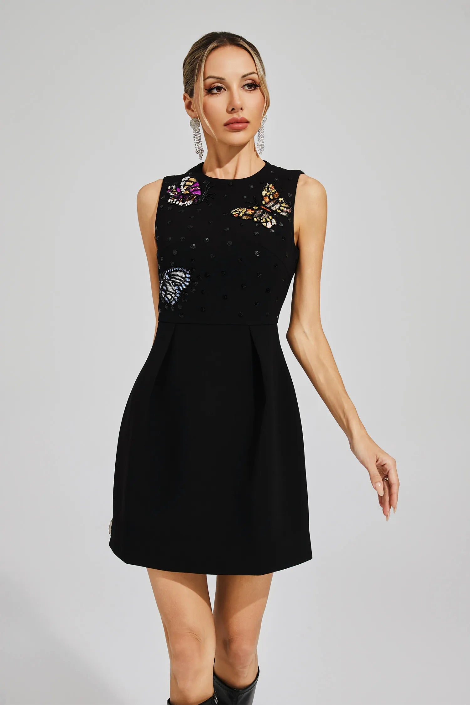 Evdokia Black Butterflies Mini Dress