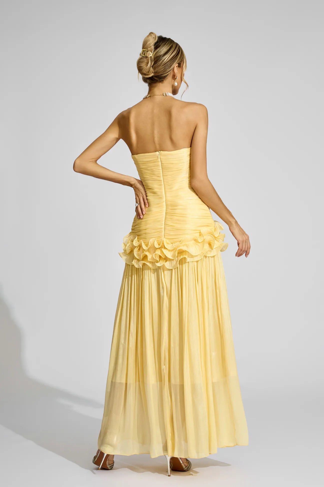 Tristane Yellow Off Shoulder Ruffled Maxi Dress