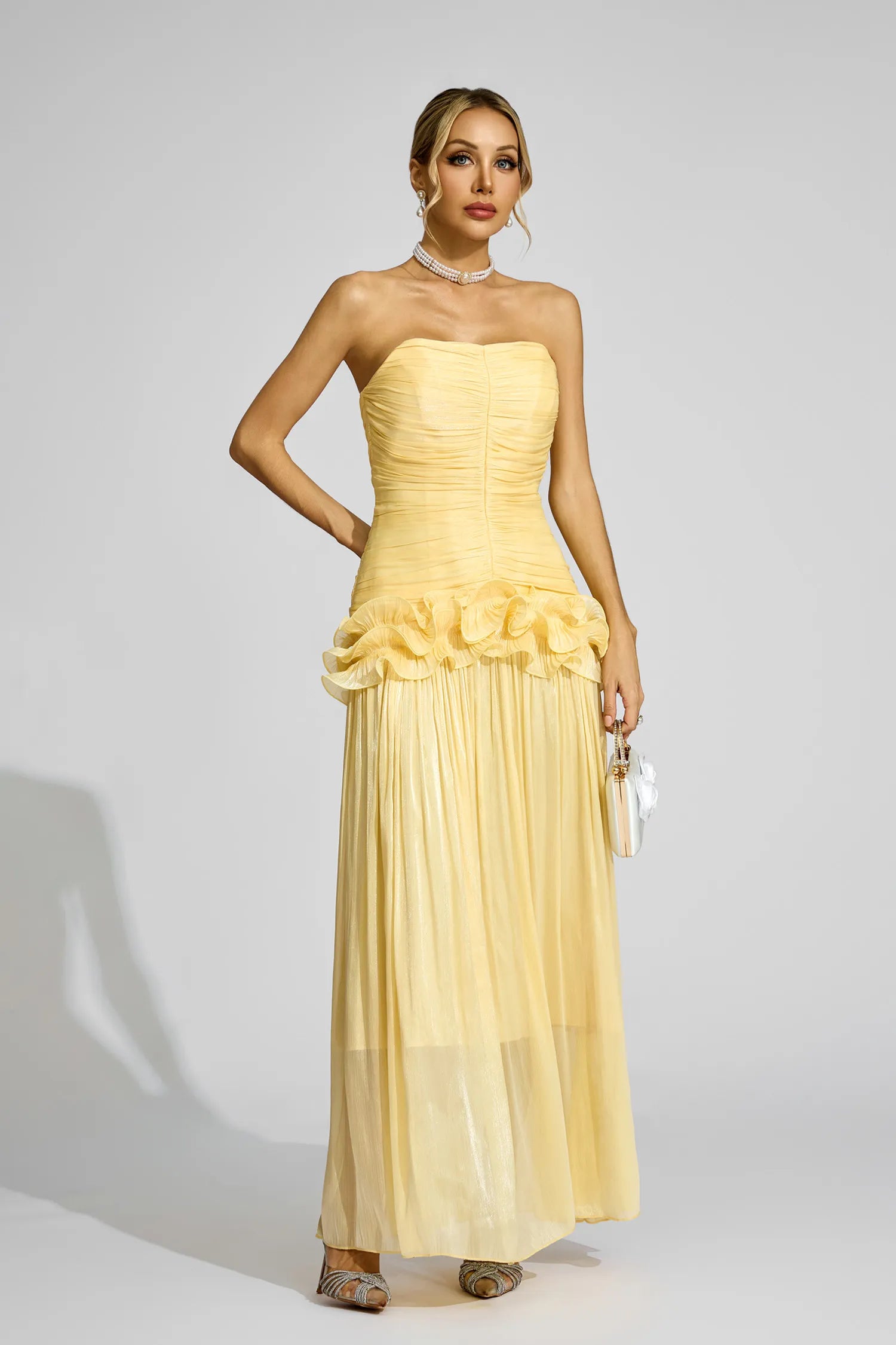 Tristane Yellow Off Shoulder Ruffled Maxi Dress