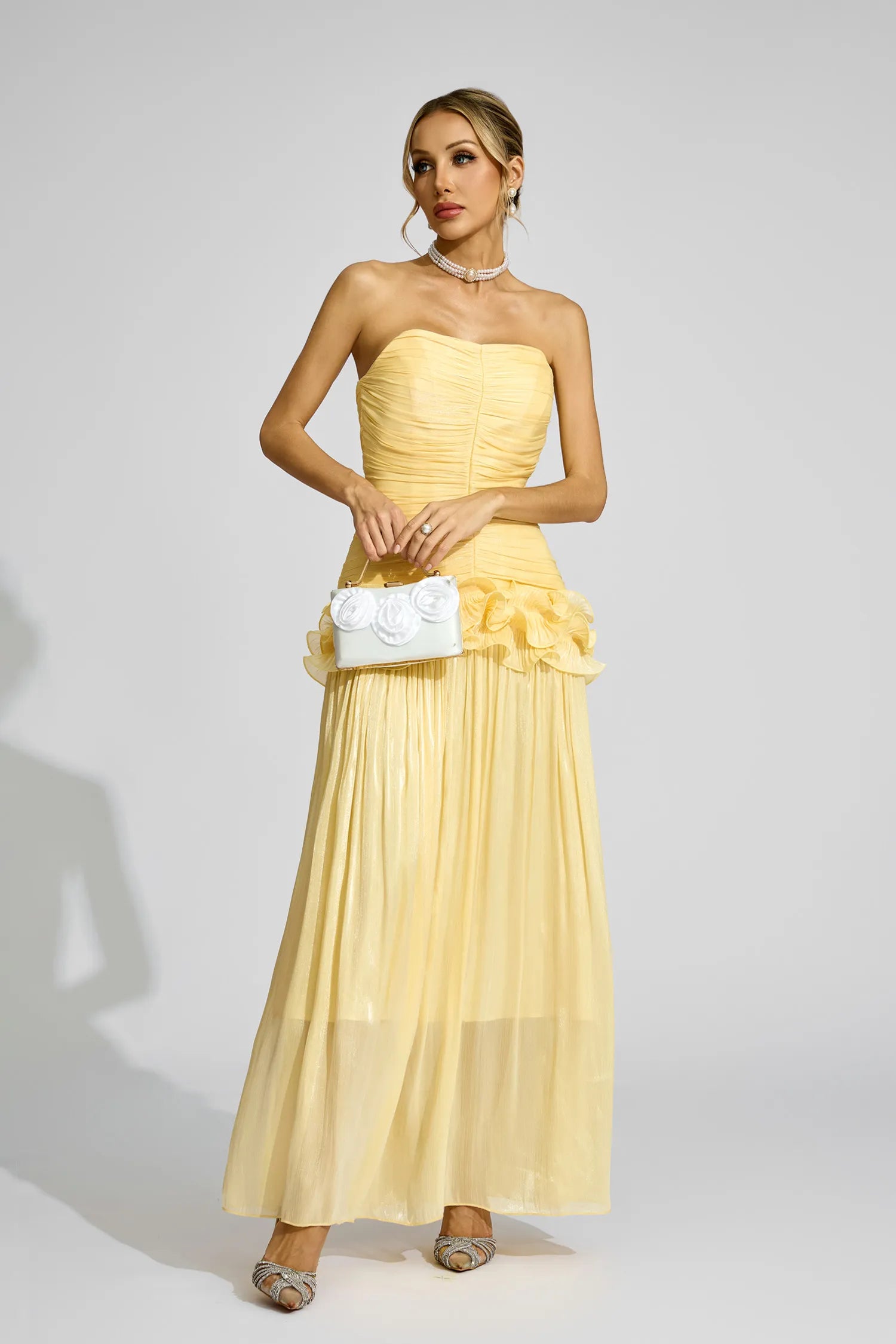 Tristane Yellow Off Shoulder Ruffled Maxi Dress
