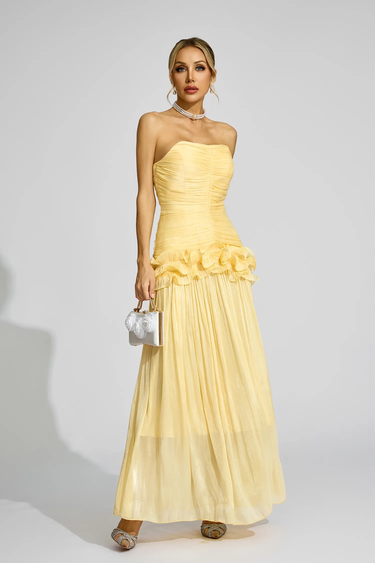 Tristane Yellow Off Shoulder Ruffled Maxi Dress