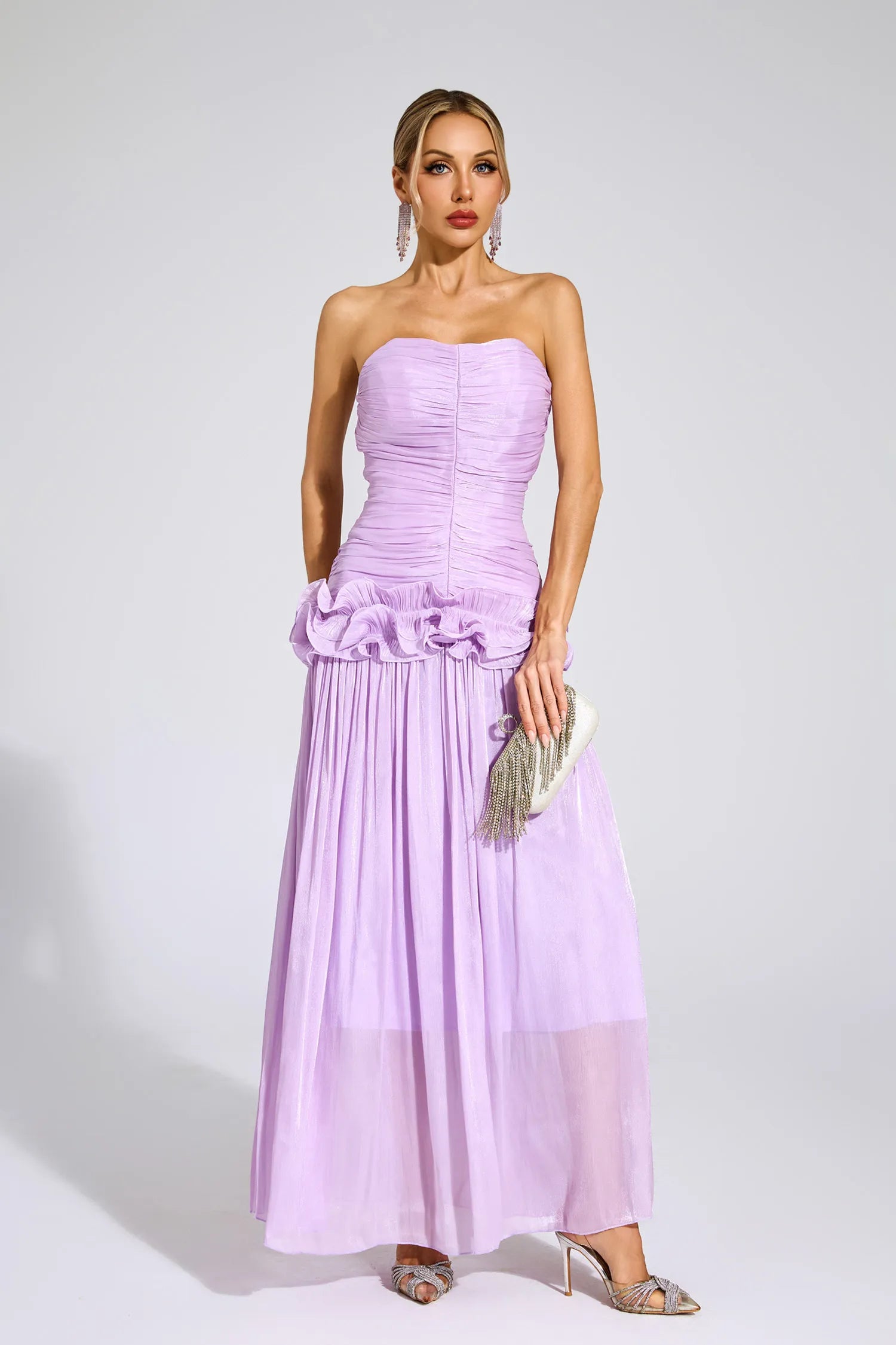 Tristane Purple Off Shoulder Ruffled Maxi Dress