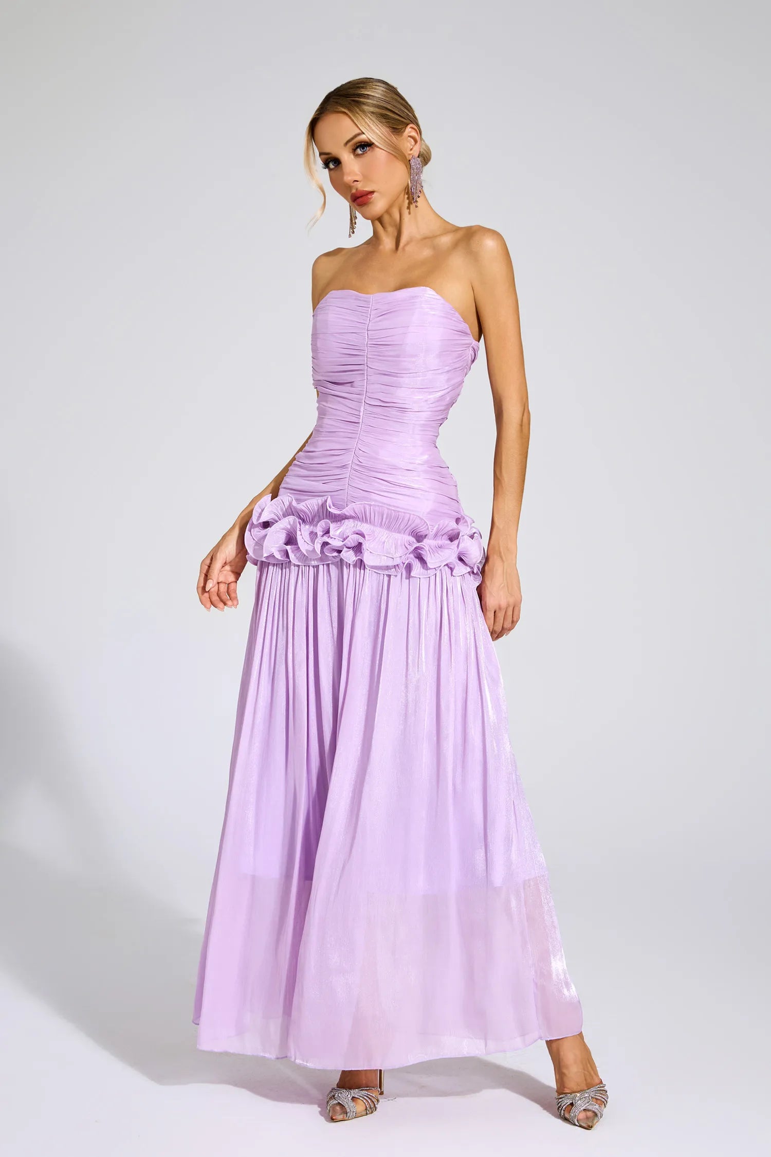 Tristane Purple Off Shoulder Ruffled Maxi Dress