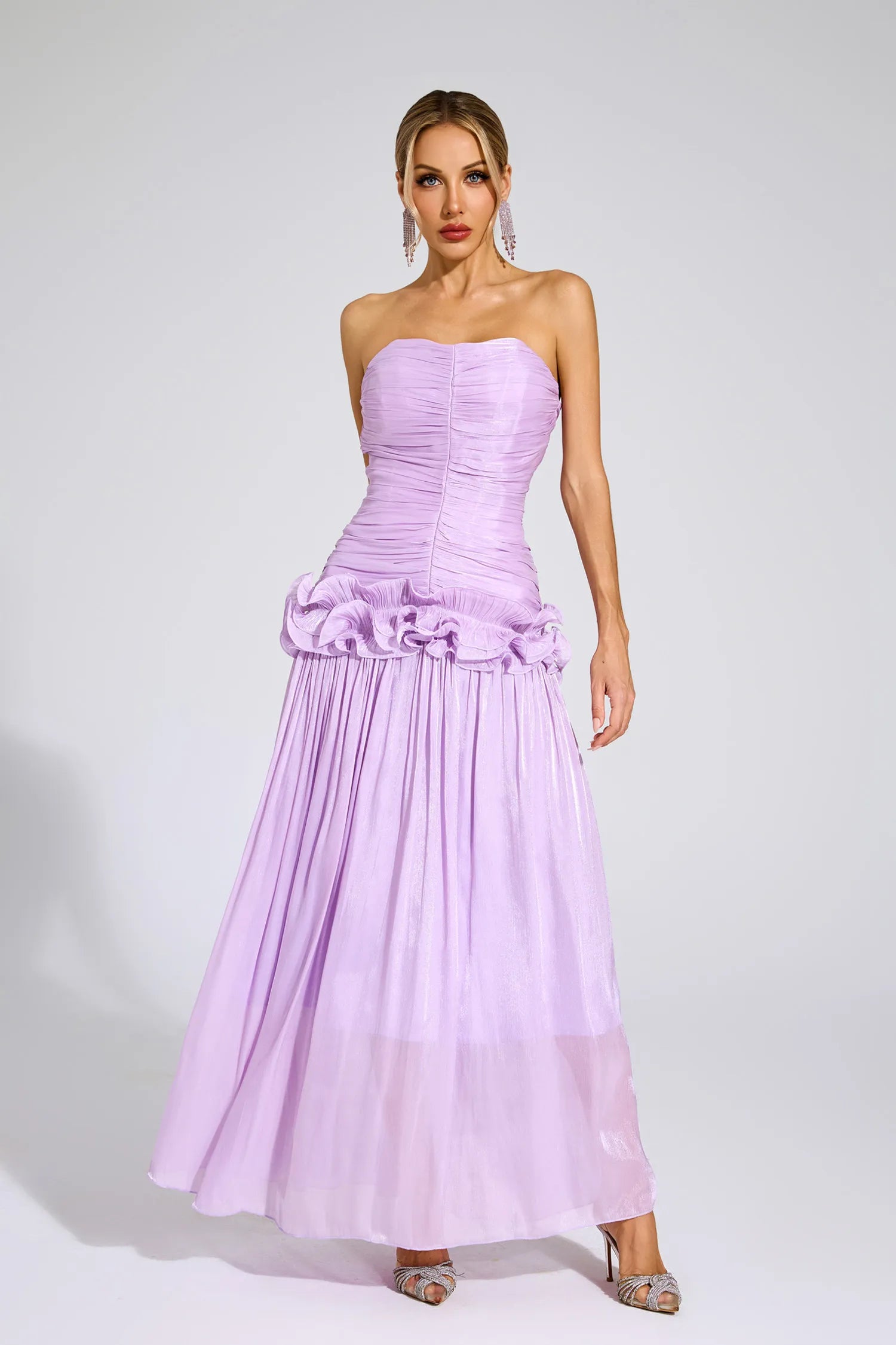 Tristane Purple Off Shoulder Ruffled Maxi Dress