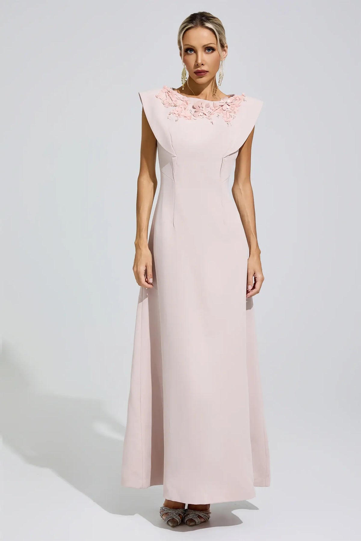 Calista Pink Sleeveless Beaded Maxi Dress