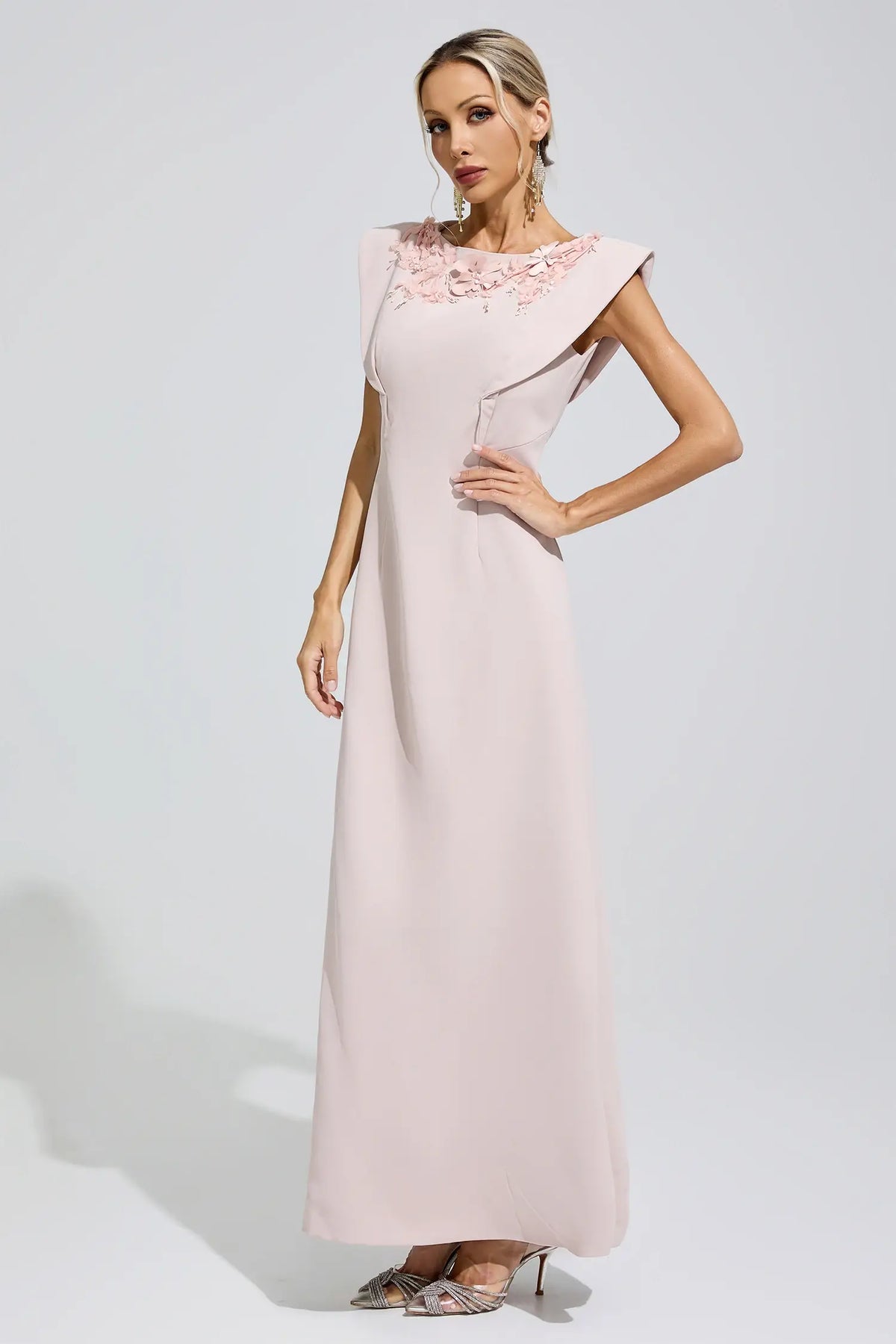Calista Pink Sleeveless Beaded Maxi Dress