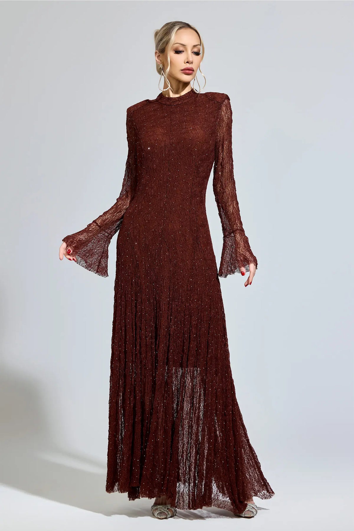 Samantha Brown Lace Long Sleeve Maxi Dress