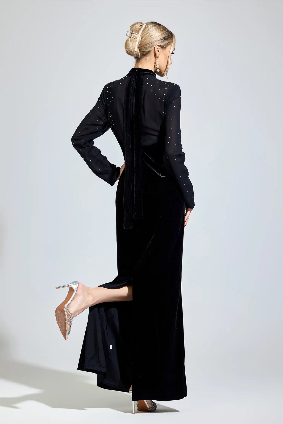 Cora Black Velvet Maxi Dress