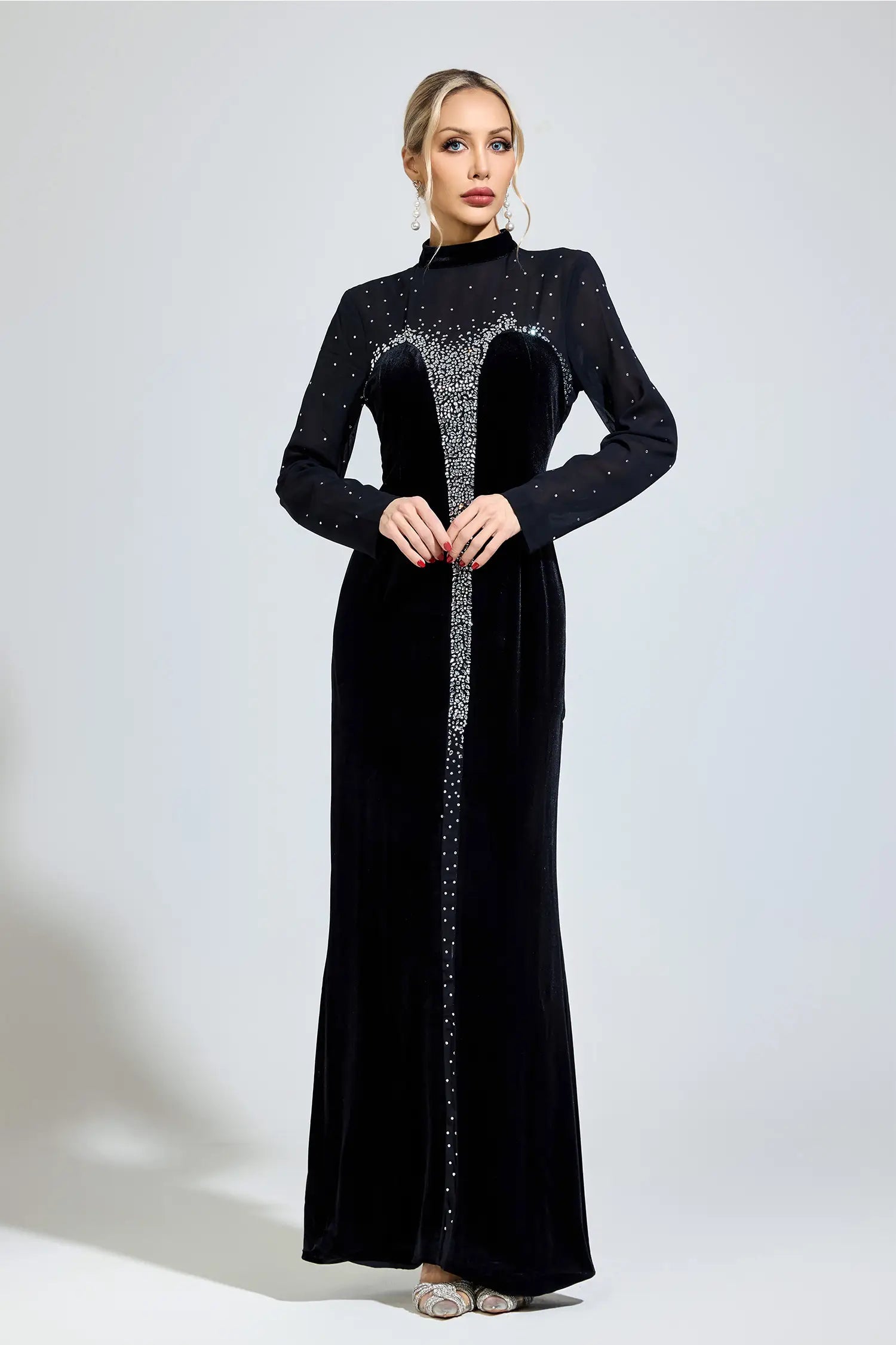 Cora Black Velvet Maxi Dress