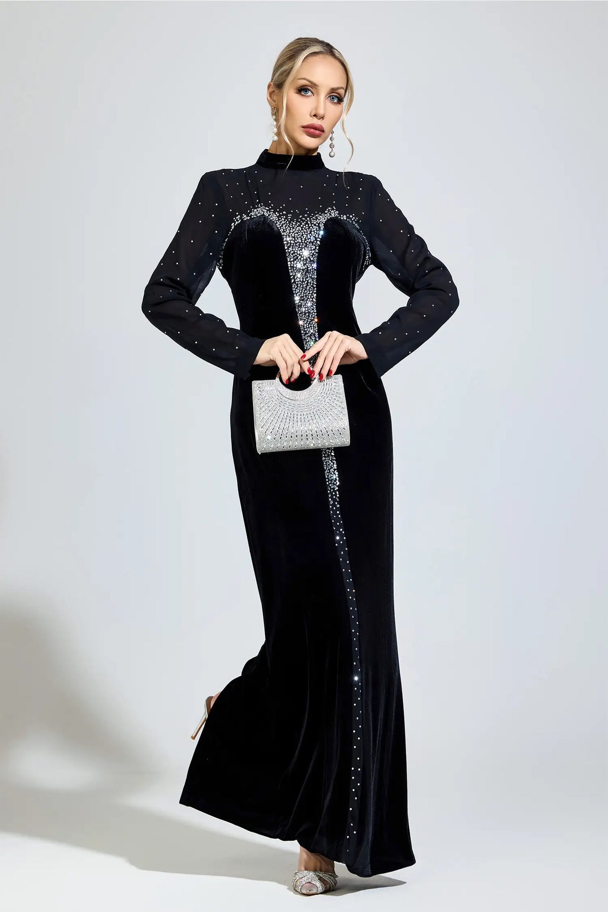 Cora Black Velvet Maxi Dress