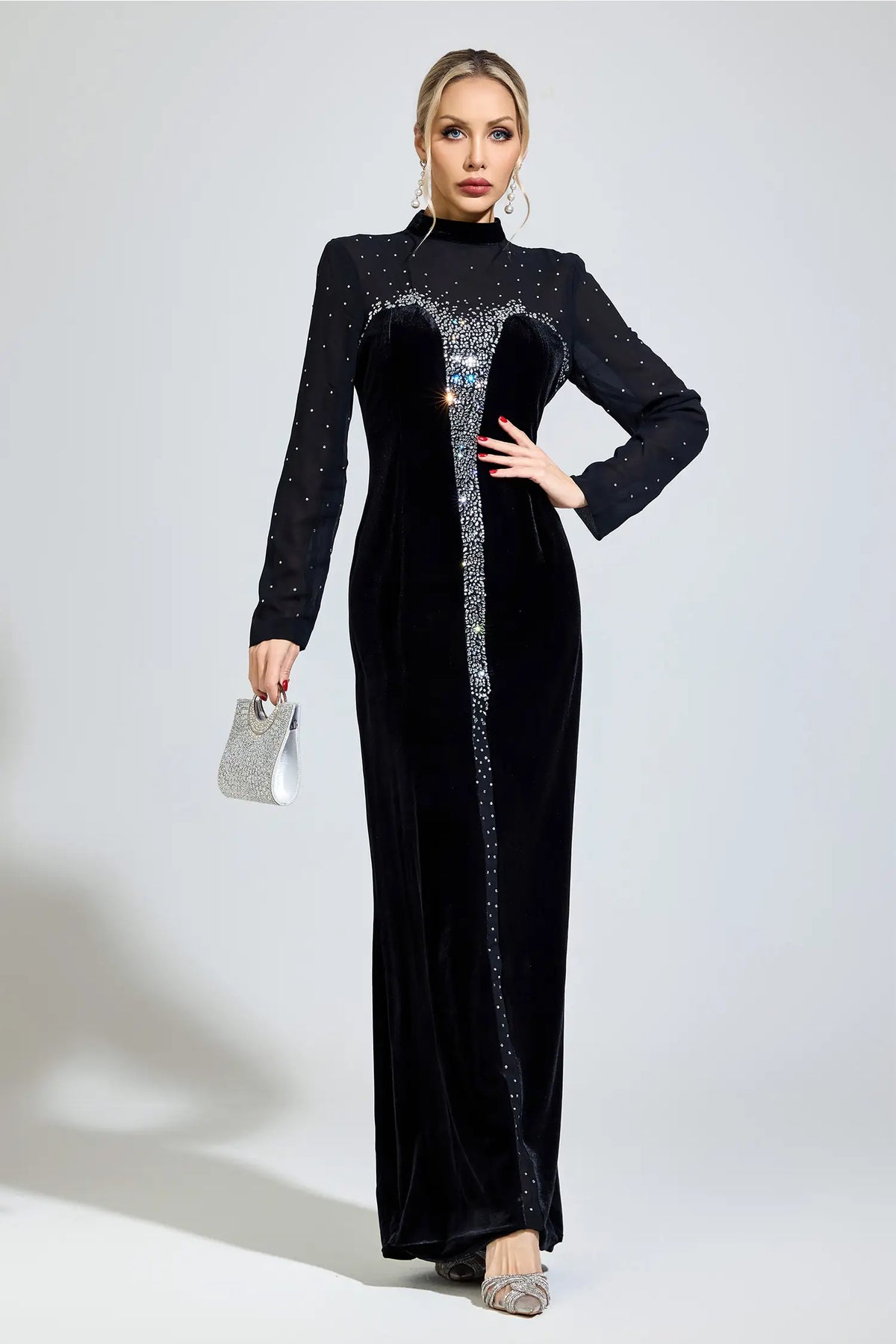 Cora Black Velvet Maxi Dress