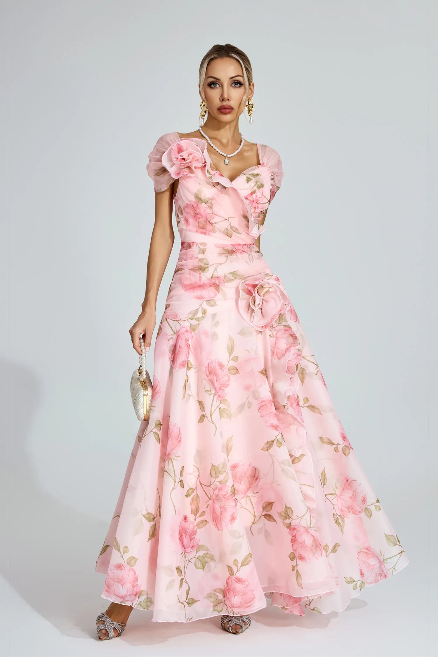 Sienna Pink Floral Organza Maxi Dress