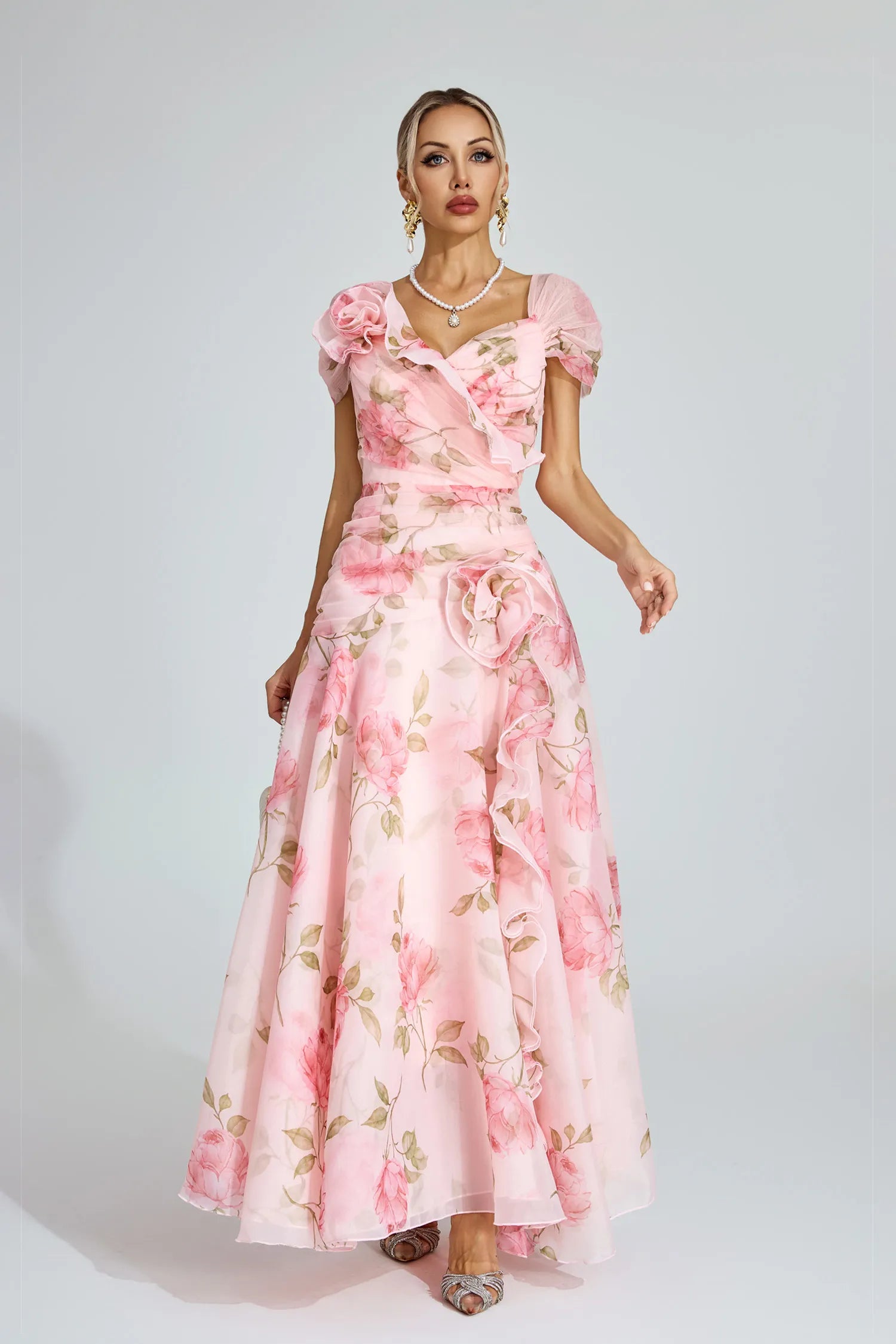 Sienna Pink Floral Organza Maxi Dress