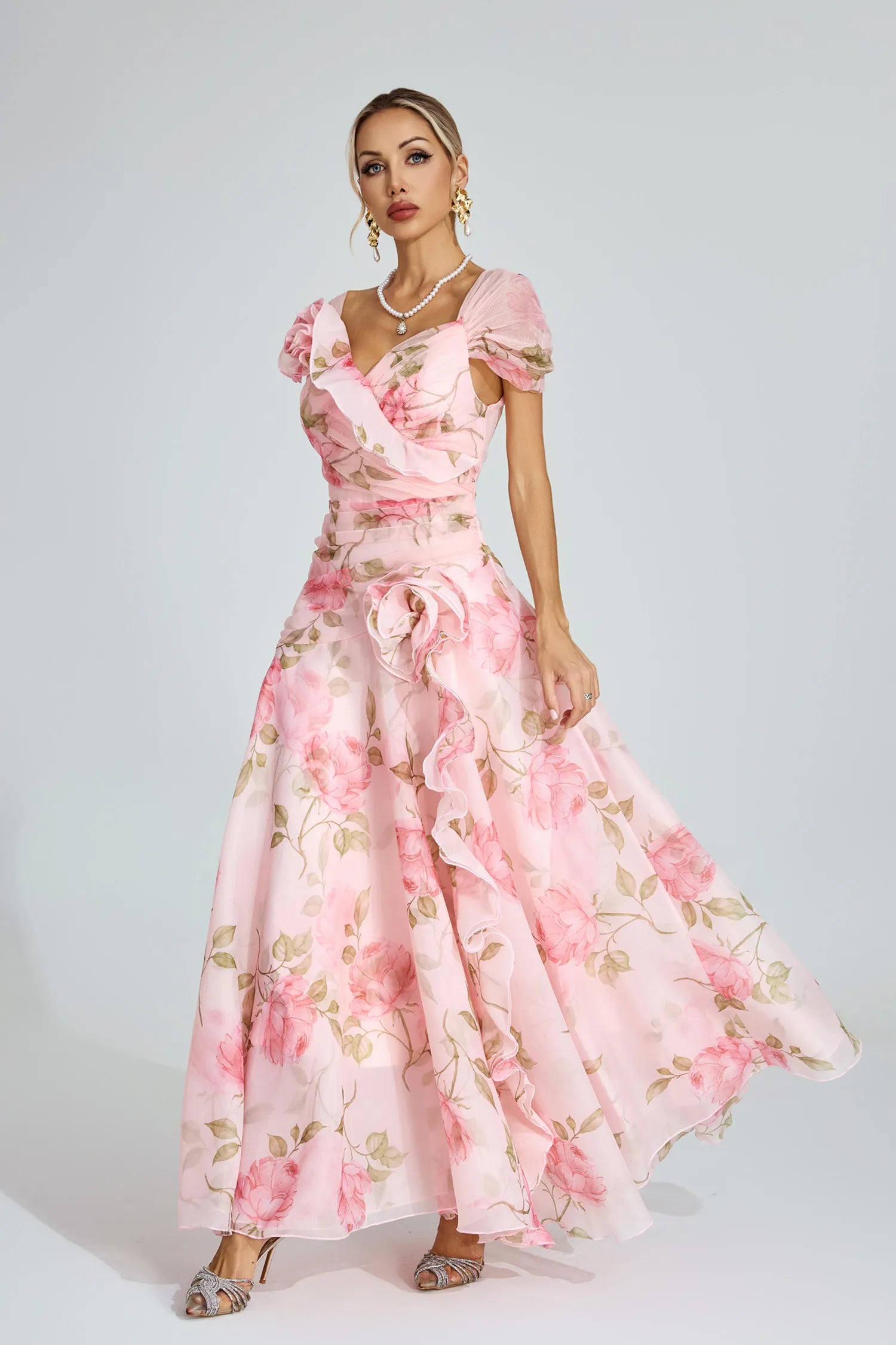 Sienna Pink Floral Organza Maxi Dress