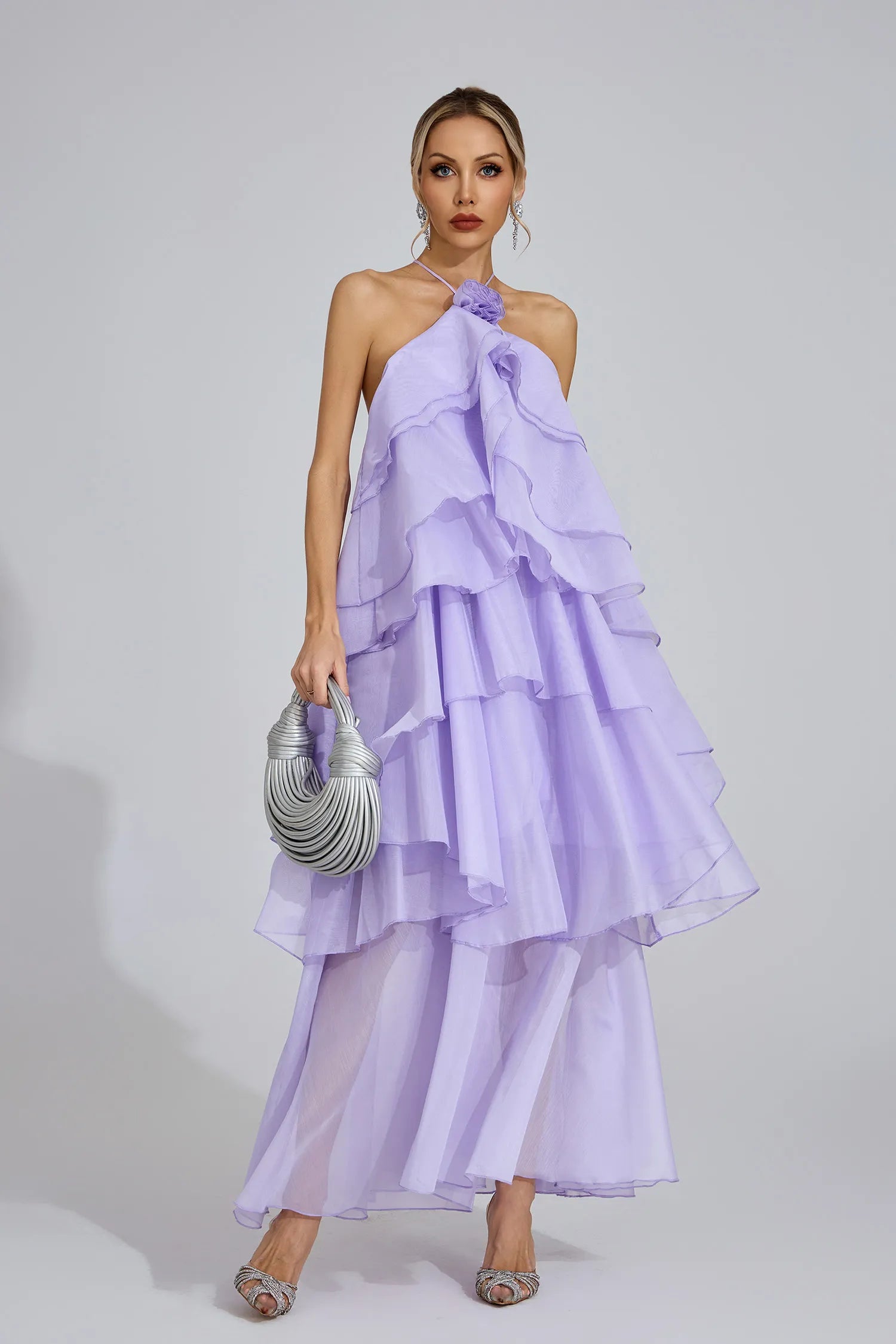 Sylvessa Purple Ruffle Maxi Dress