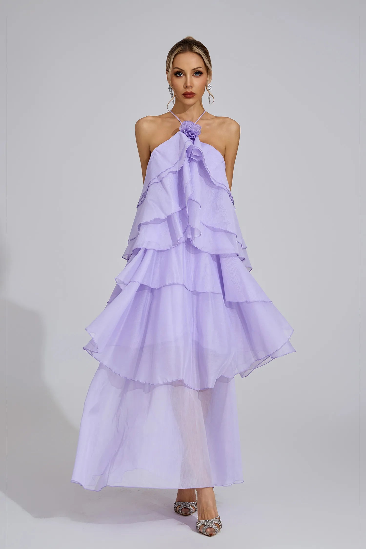Sylvessa Purple Ruffle Maxi Dress