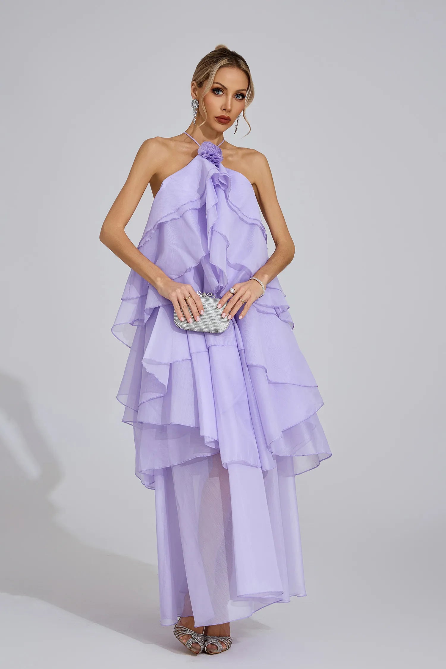 Sylvessa Purple Ruffle Maxi Dress