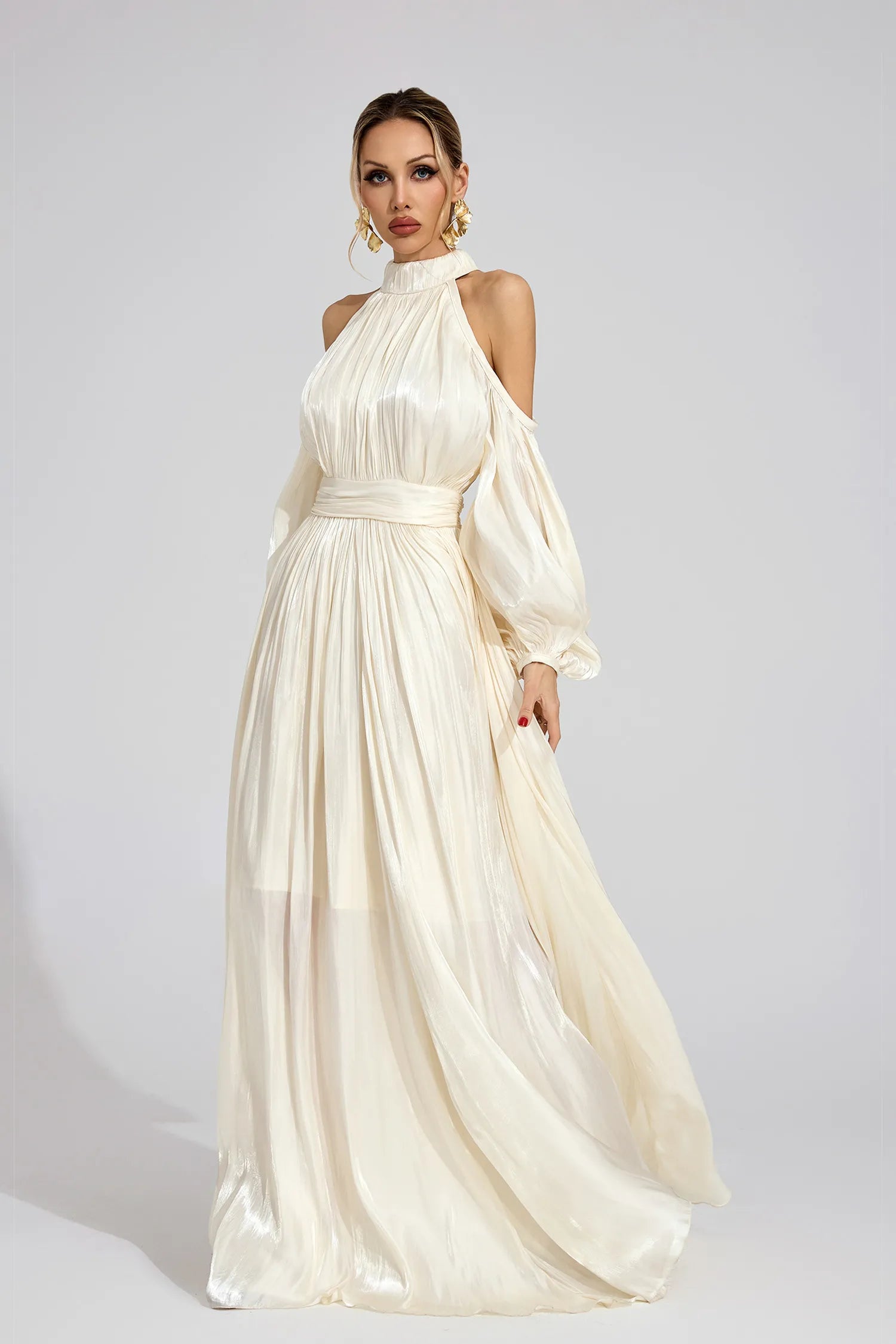 Nuvia White Halter Maxi Dress