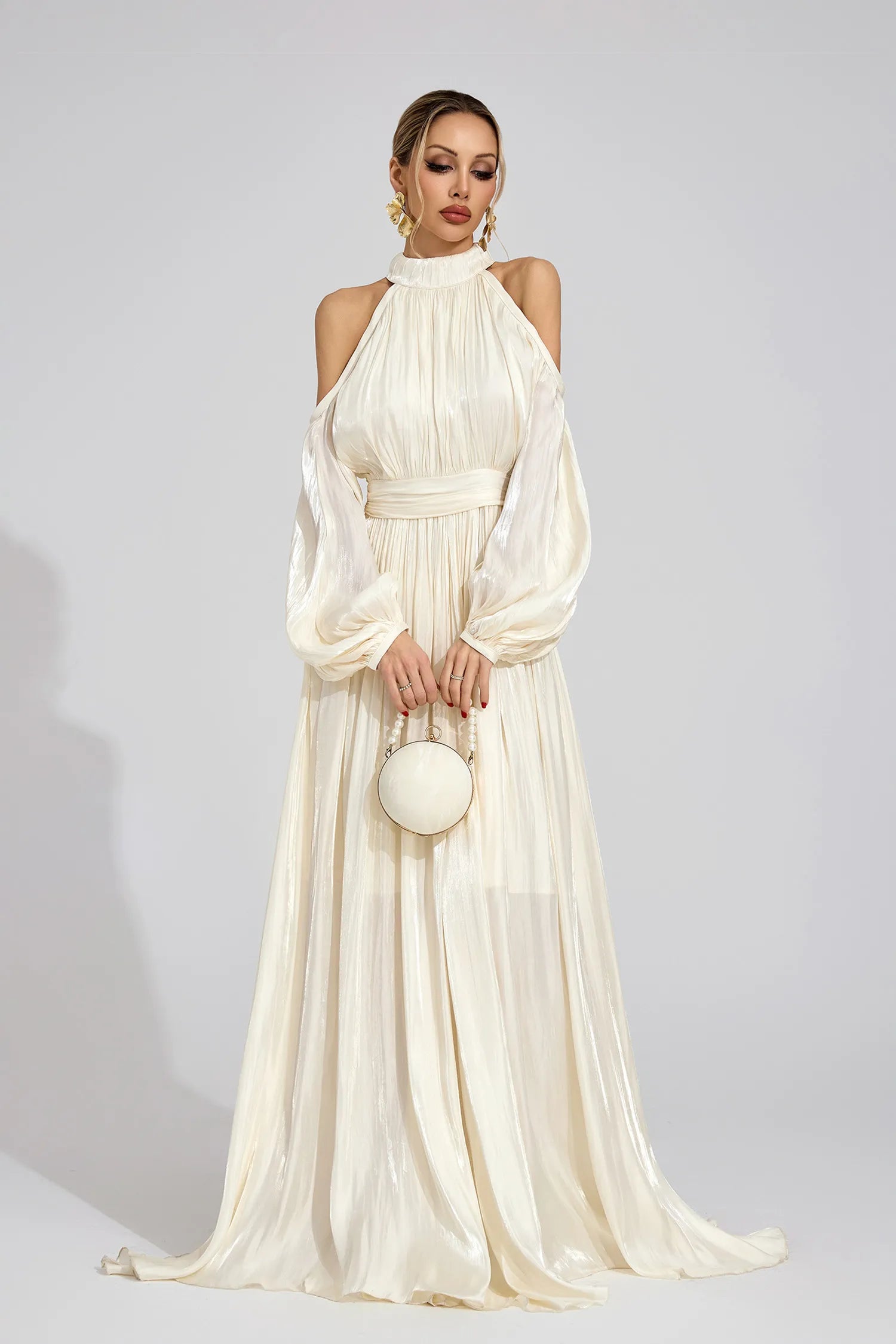 Nuvia White Halter Maxi Dress