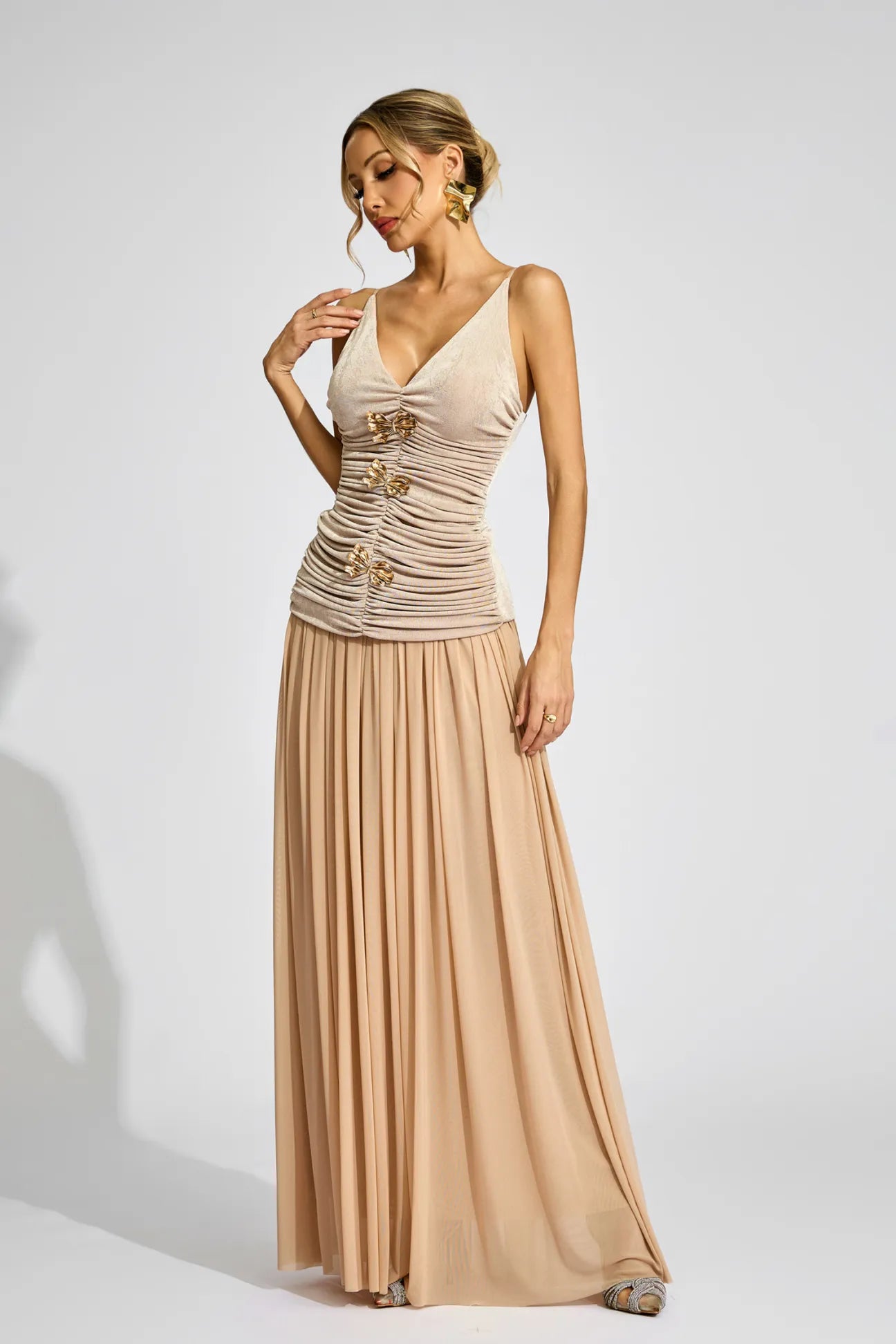 Kimberly Beige Ruched Suspender Set