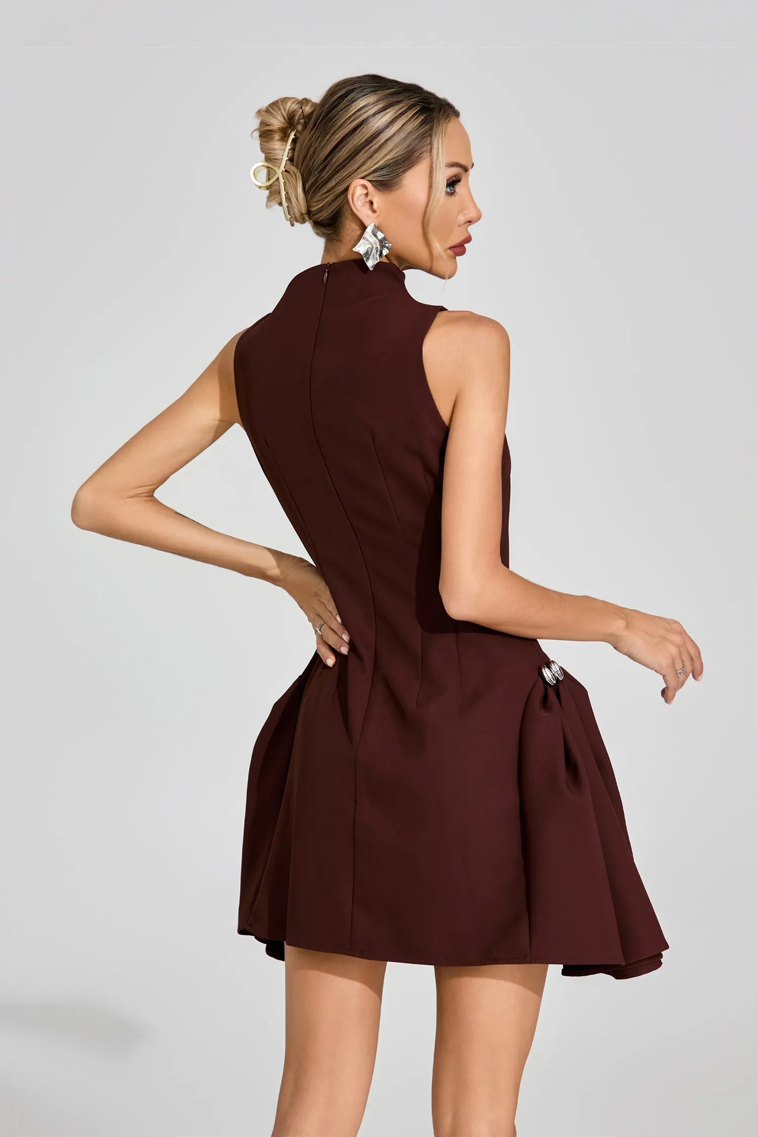 Paloma Brown High - Neck Mini Dress