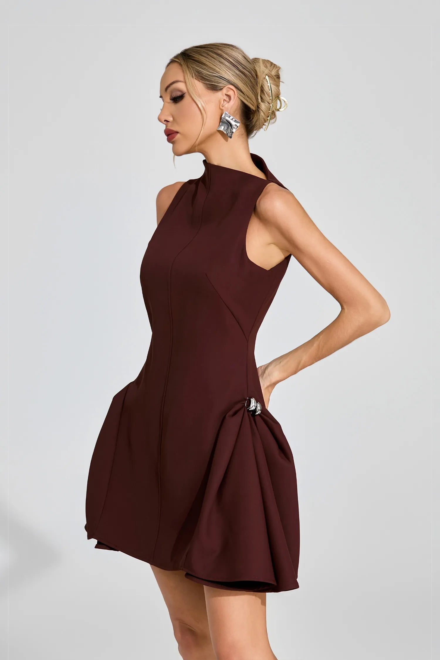 Paloma Brown High - Neck Mini Dress