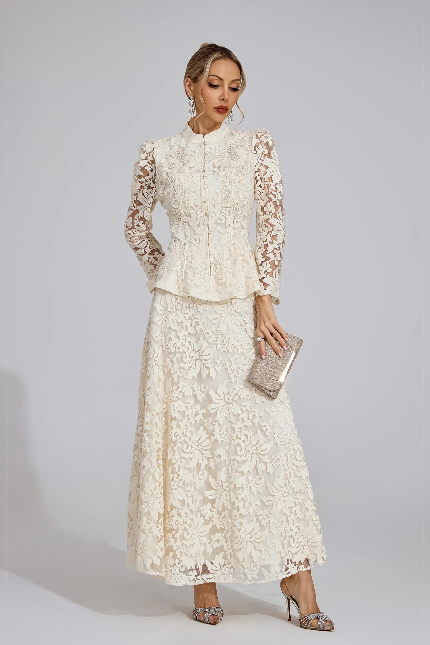 Leontine Apricot Lace Two Piece Set