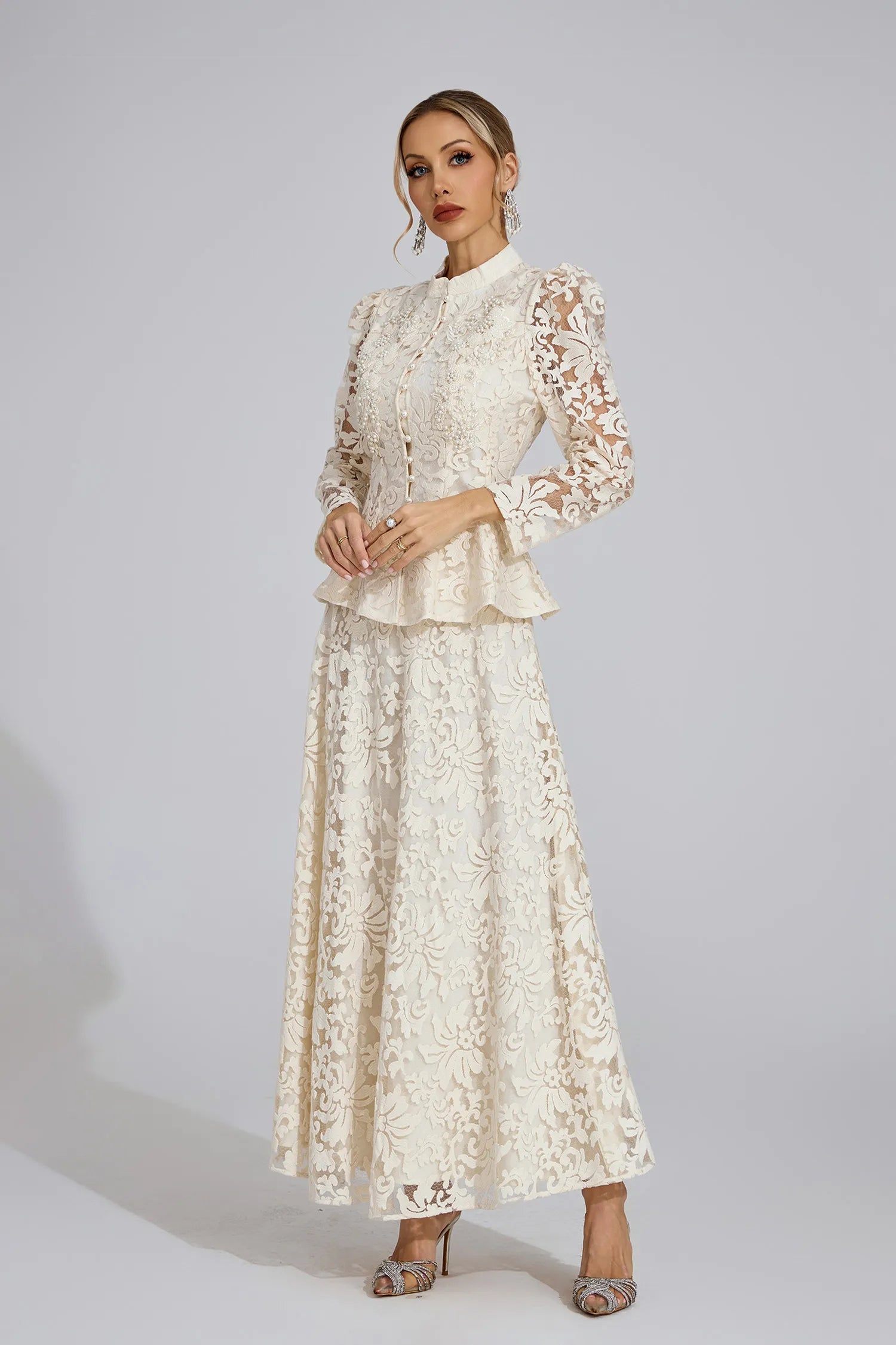 Leontine Apricot Lace Two Piece Set