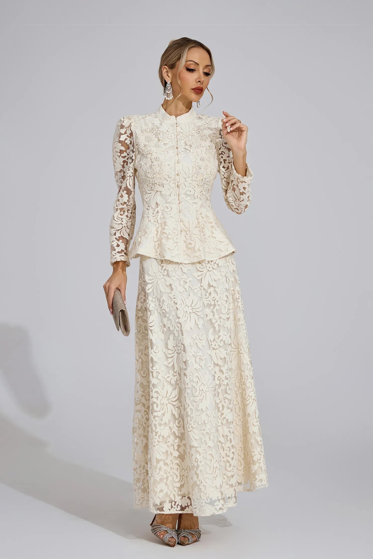 Leontine Apricot Lace Two Piece Set