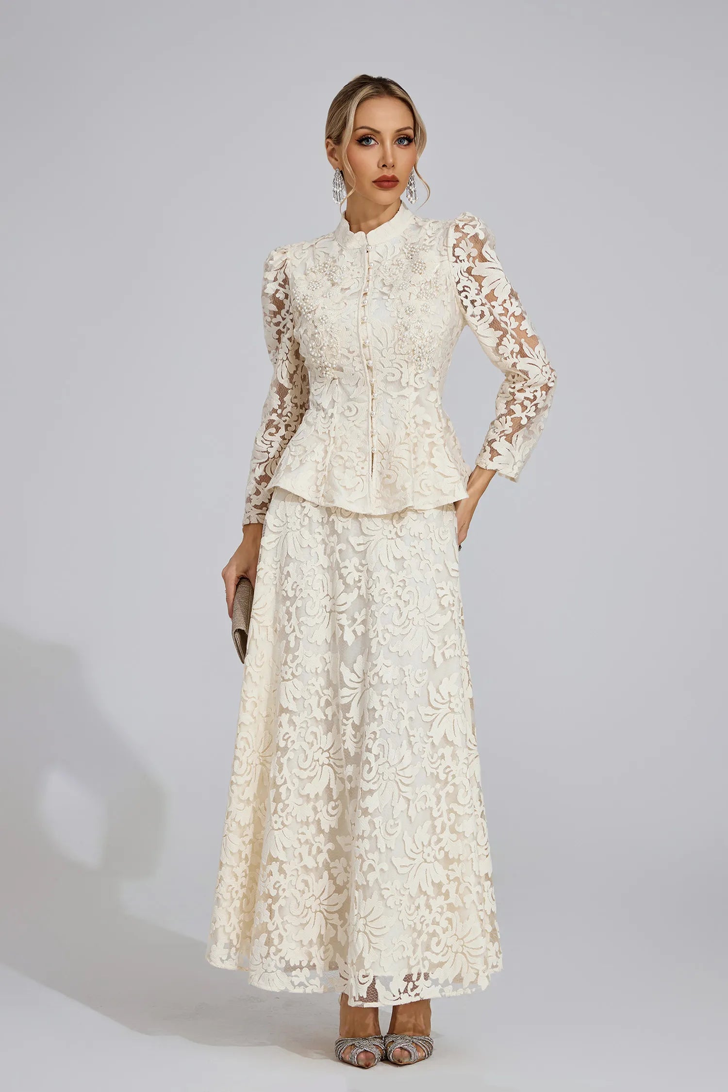 Leontine Apricot Lace Two Piece Set