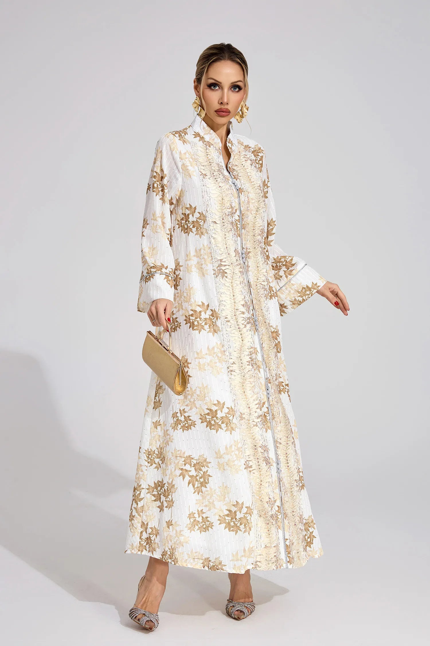 Oriona Gold Beaded Maxi Dress