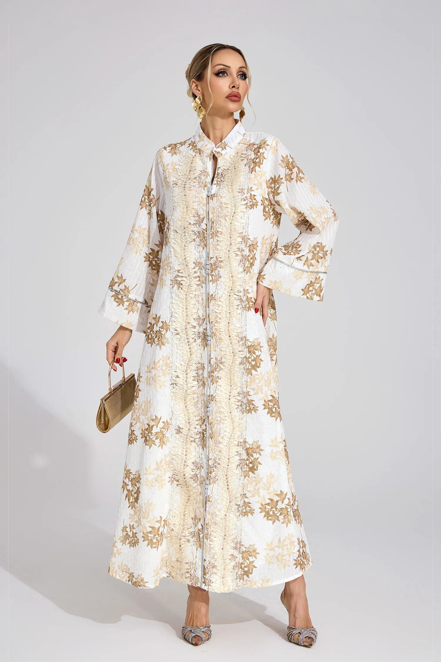 Oriona Gold Beaded Maxi Dress