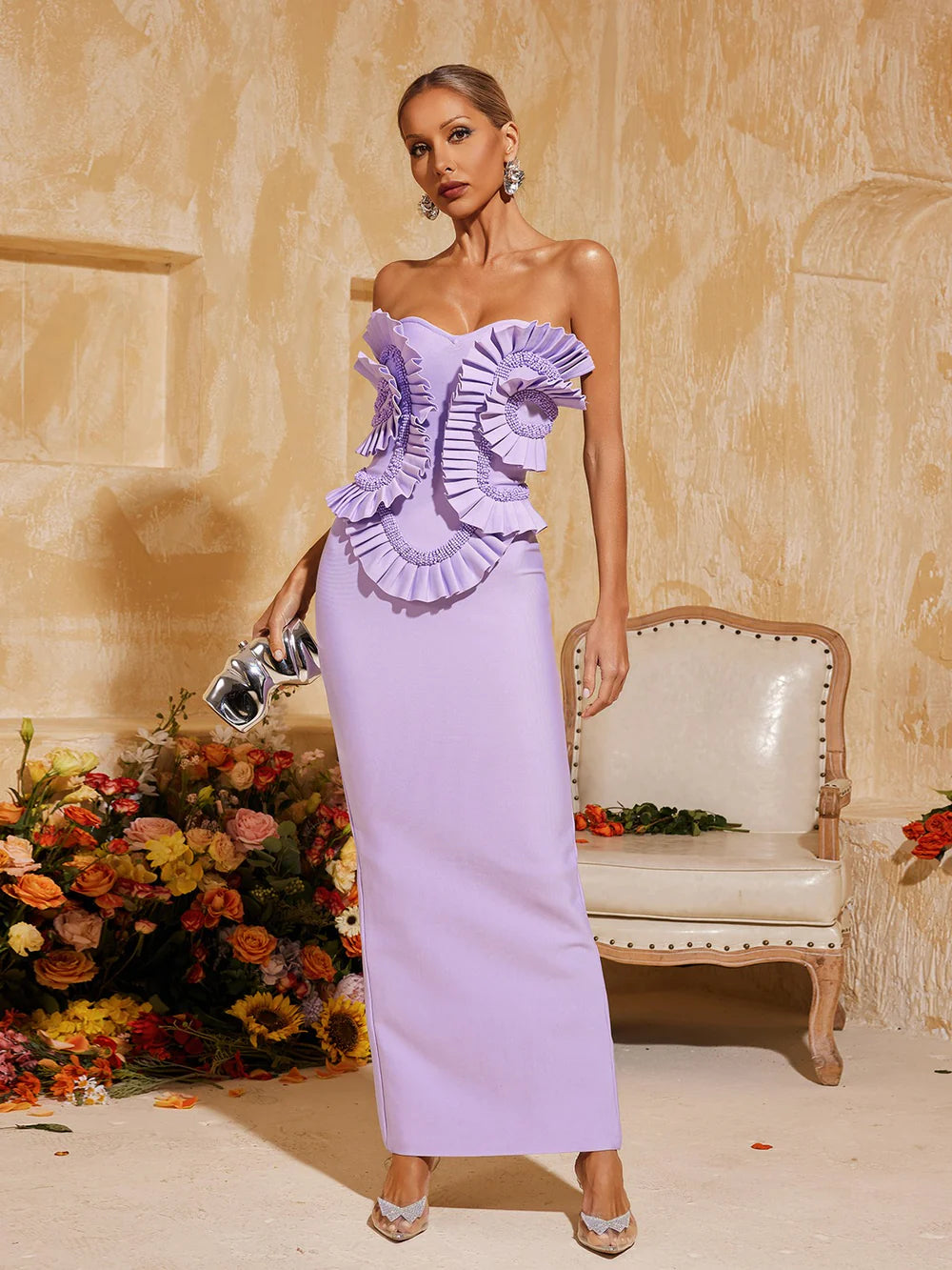 Zaynab Strapless Ruched Bandage Maxi Dress