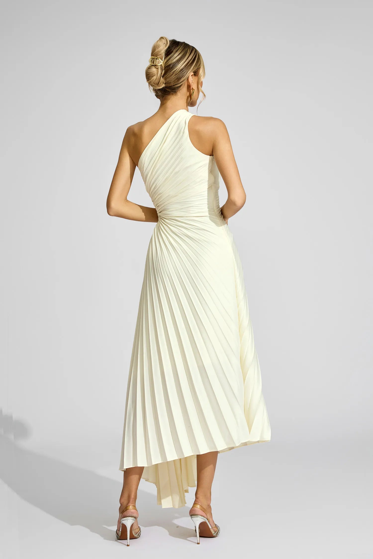 Cathy Apricot One Shoulder Pleated Midi Dress