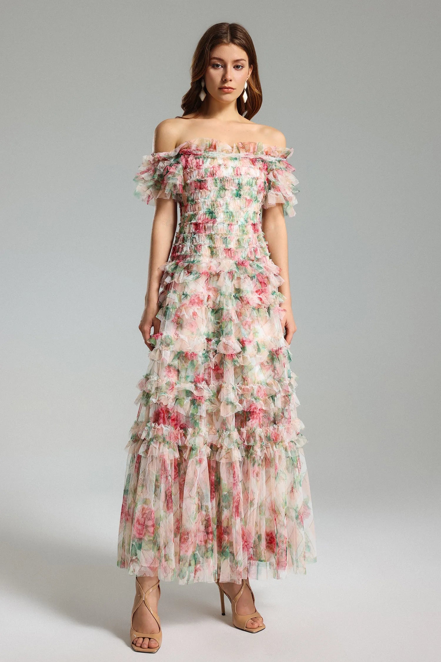 Qearl Floral Off Shoulder Pleated Maxi Dress Qearl Floral Off Shoulder Pleated Maxi Dress