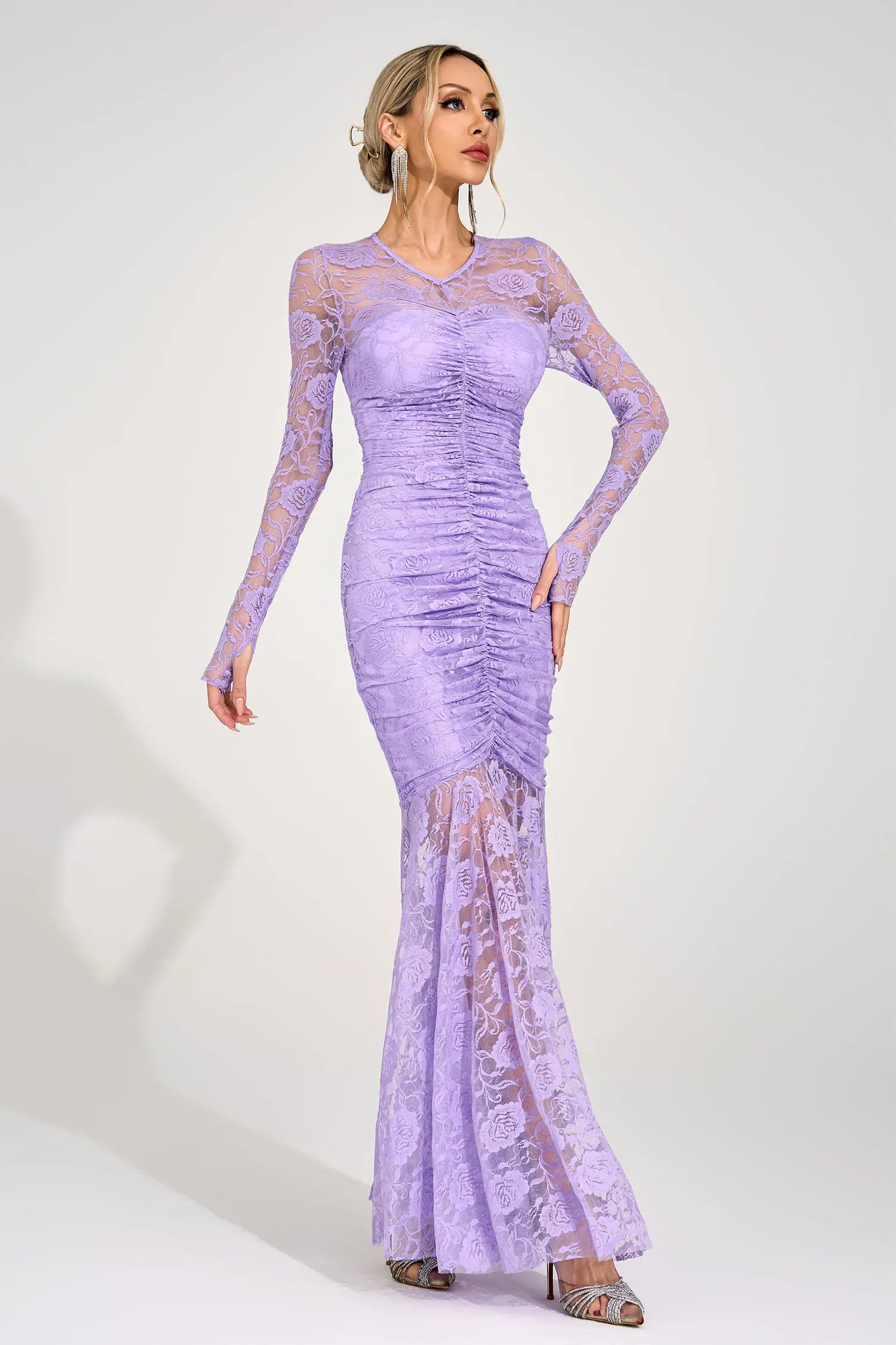 Calivora Purple Pleated Maxi Dress