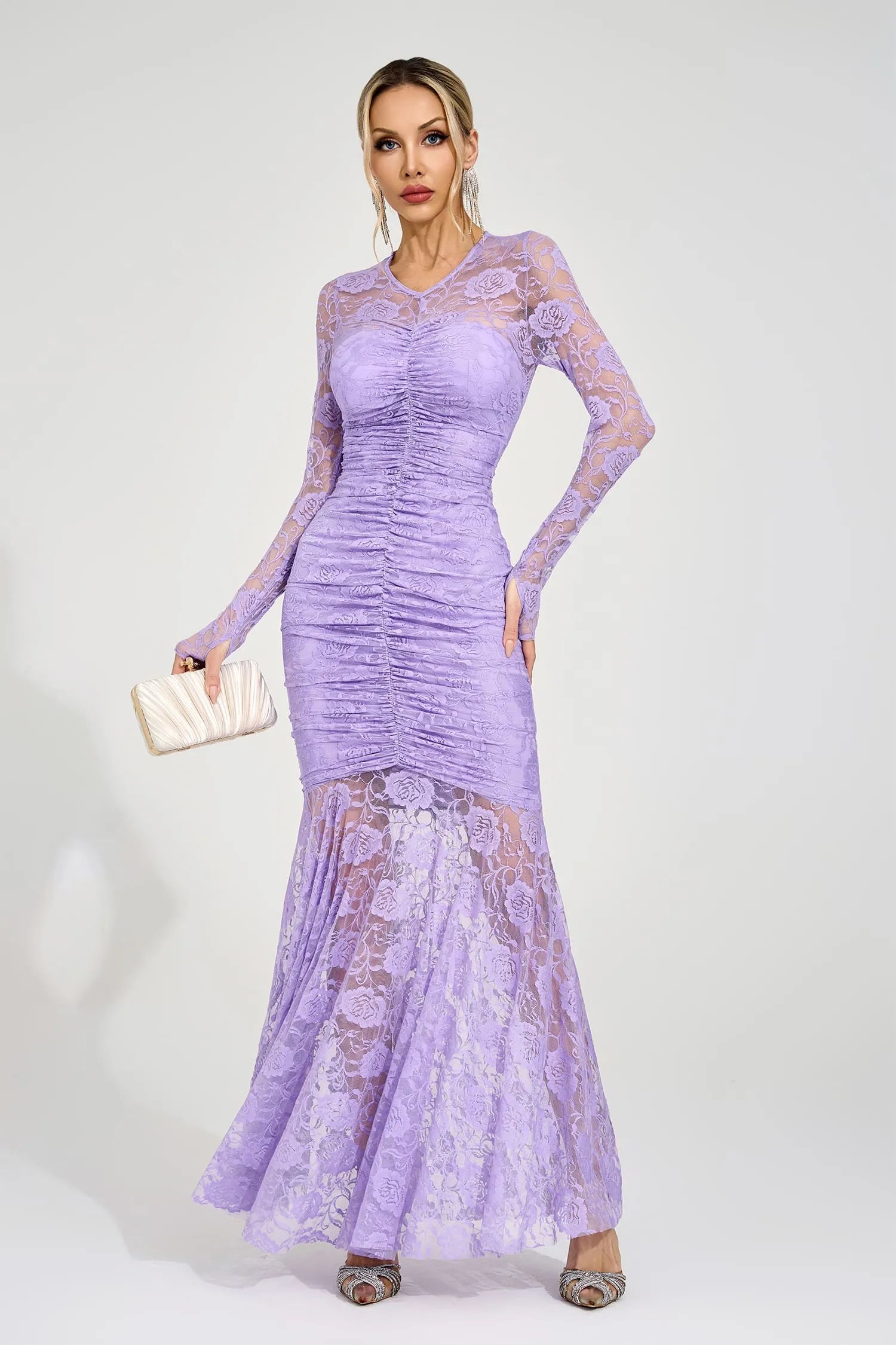 Calivora Purple Pleated Maxi Dress