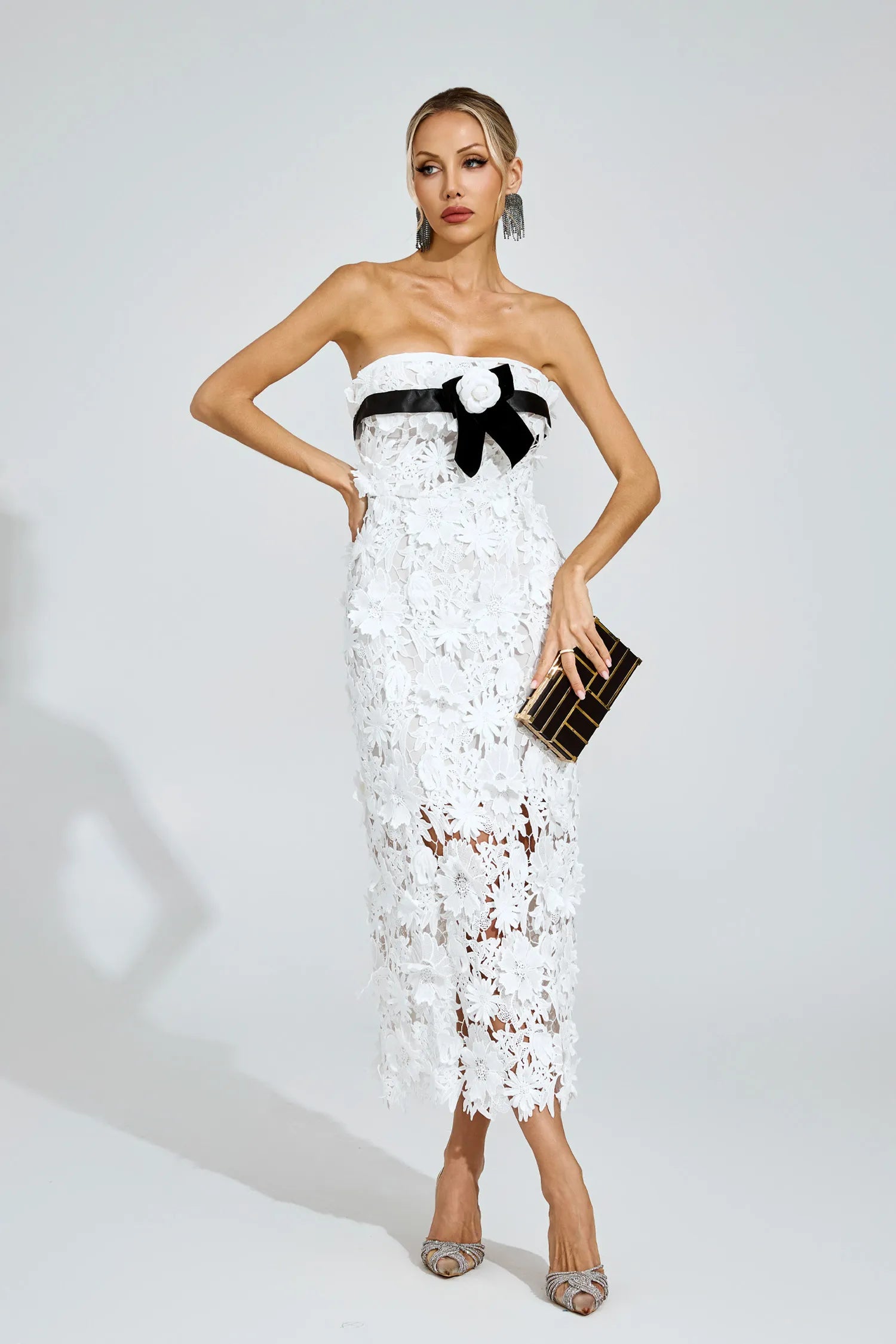 Brianna White Floral Lace Maxi Dress