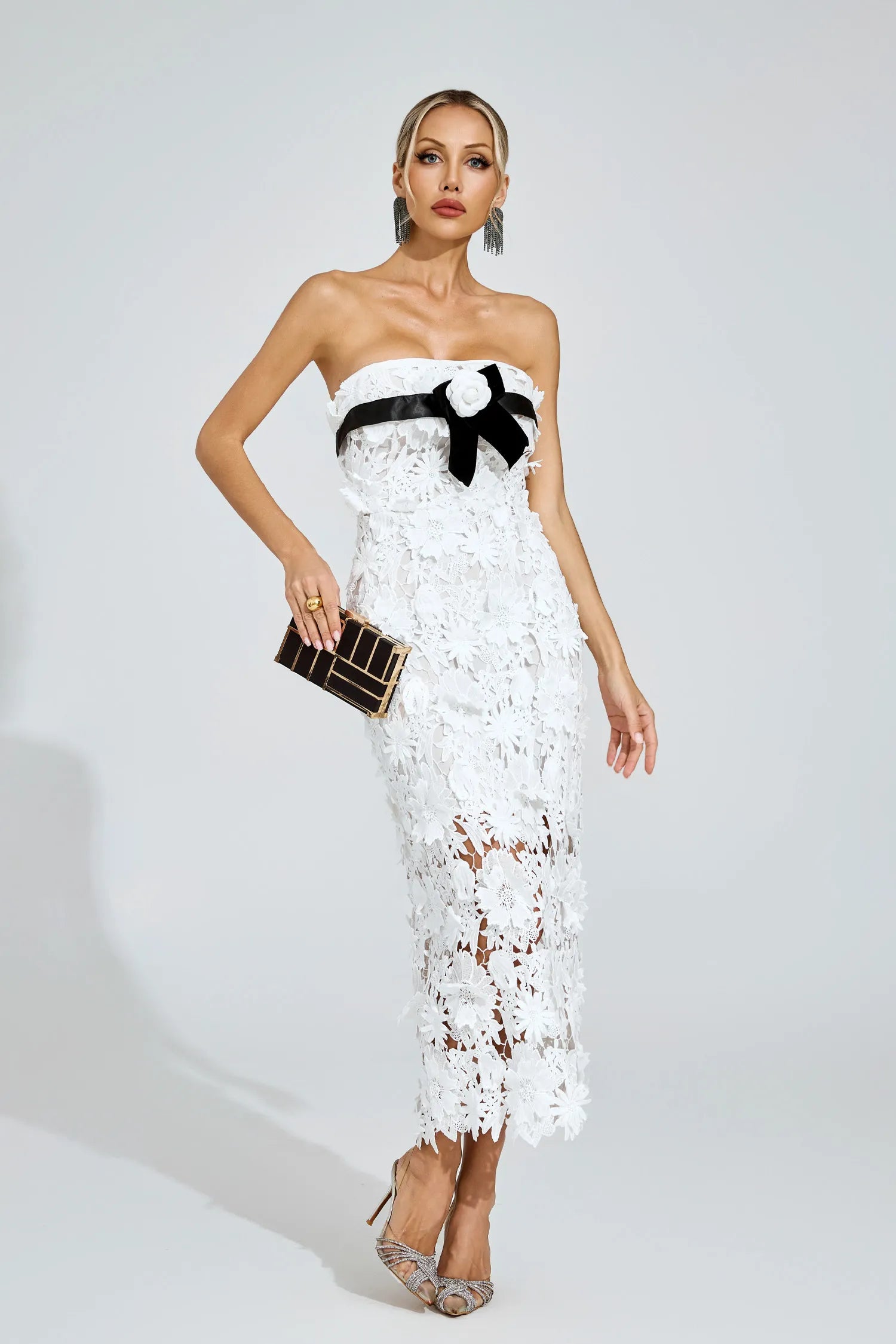 Brianna White Floral Lace Maxi Dress
